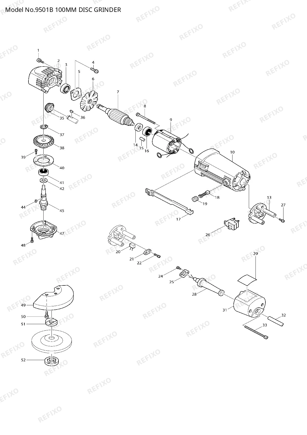 MAKITA 9501B — схема запчастей