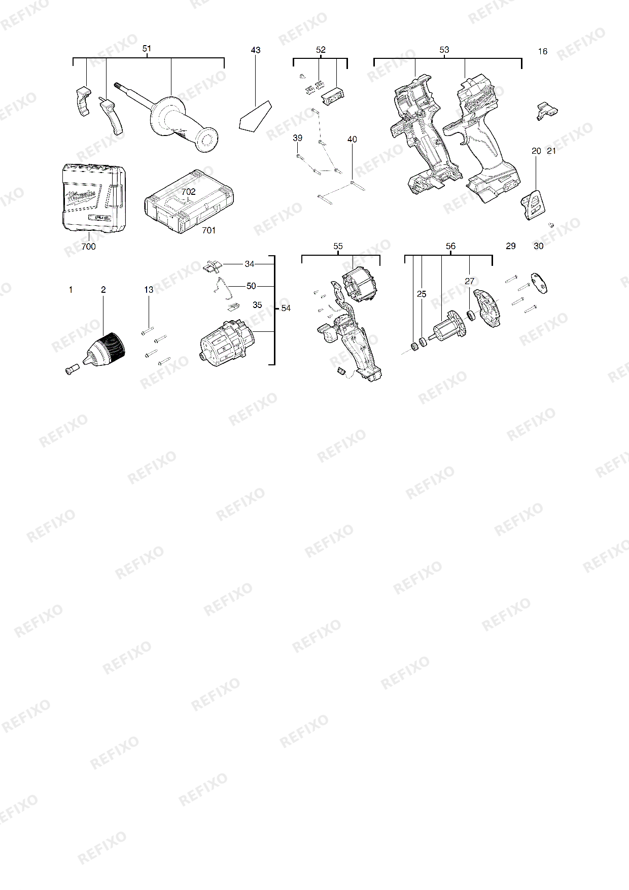 MILWAUKEE M18FPD2 0X 4933464263 4000469114 — схема запчастей