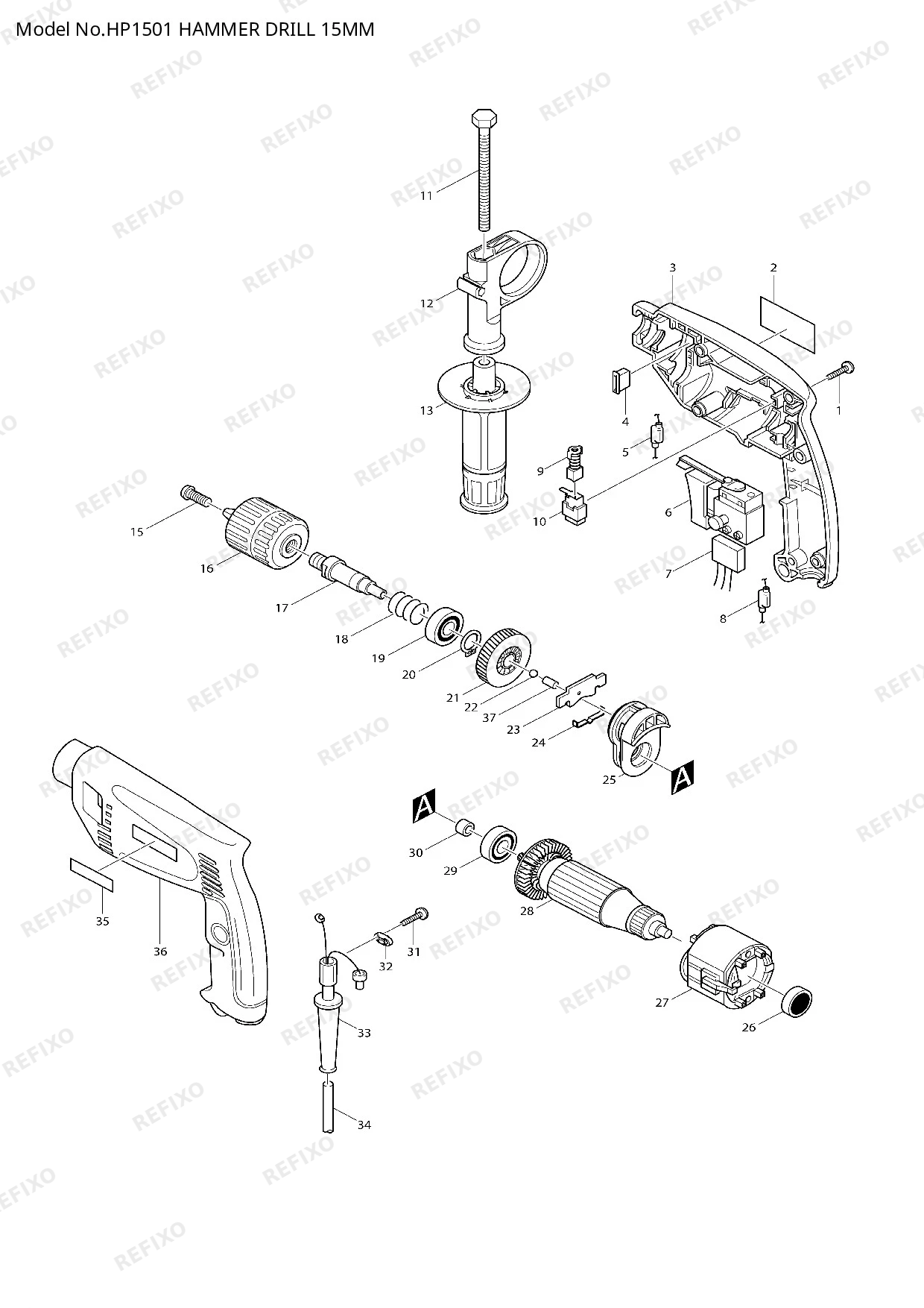 MAKITA HP1501 — схема запчастей