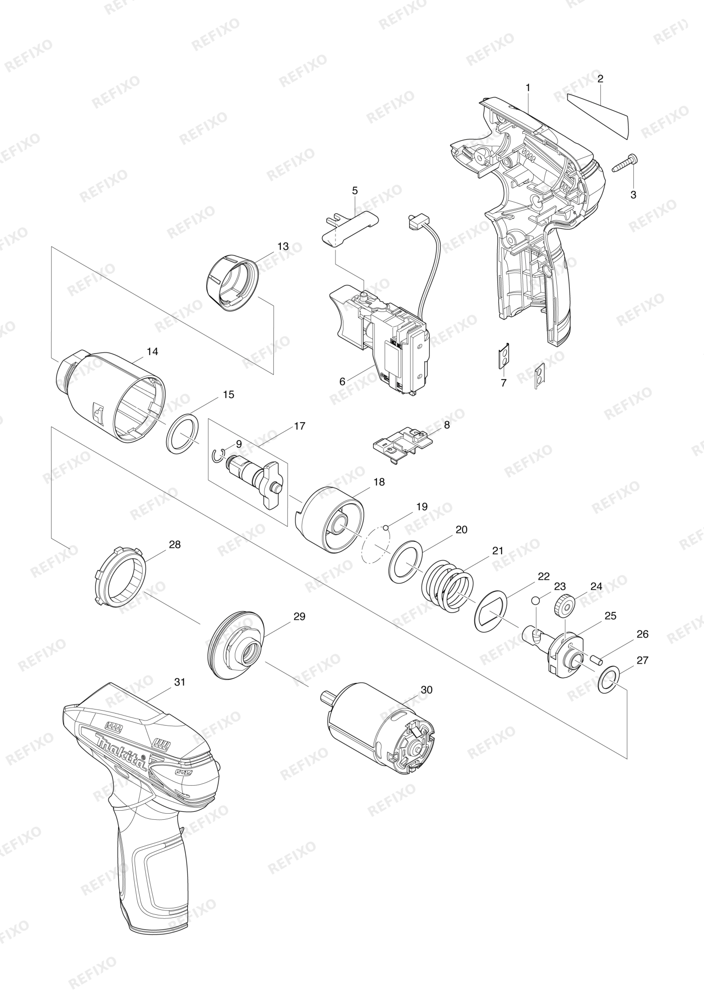 MAKITA TW100D — схема запчастей