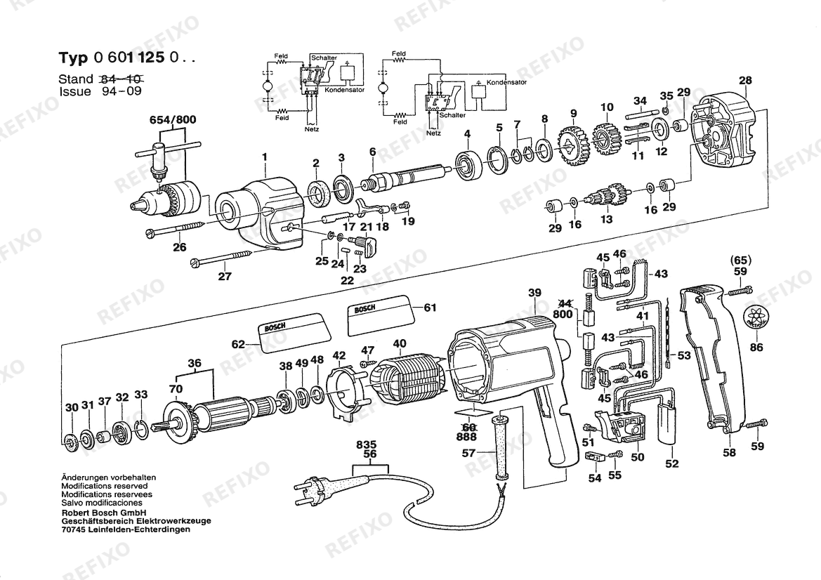 Bosch Дрель Drill | 115 V | 025 - AMS (0 601 125 034) — схема запчастей