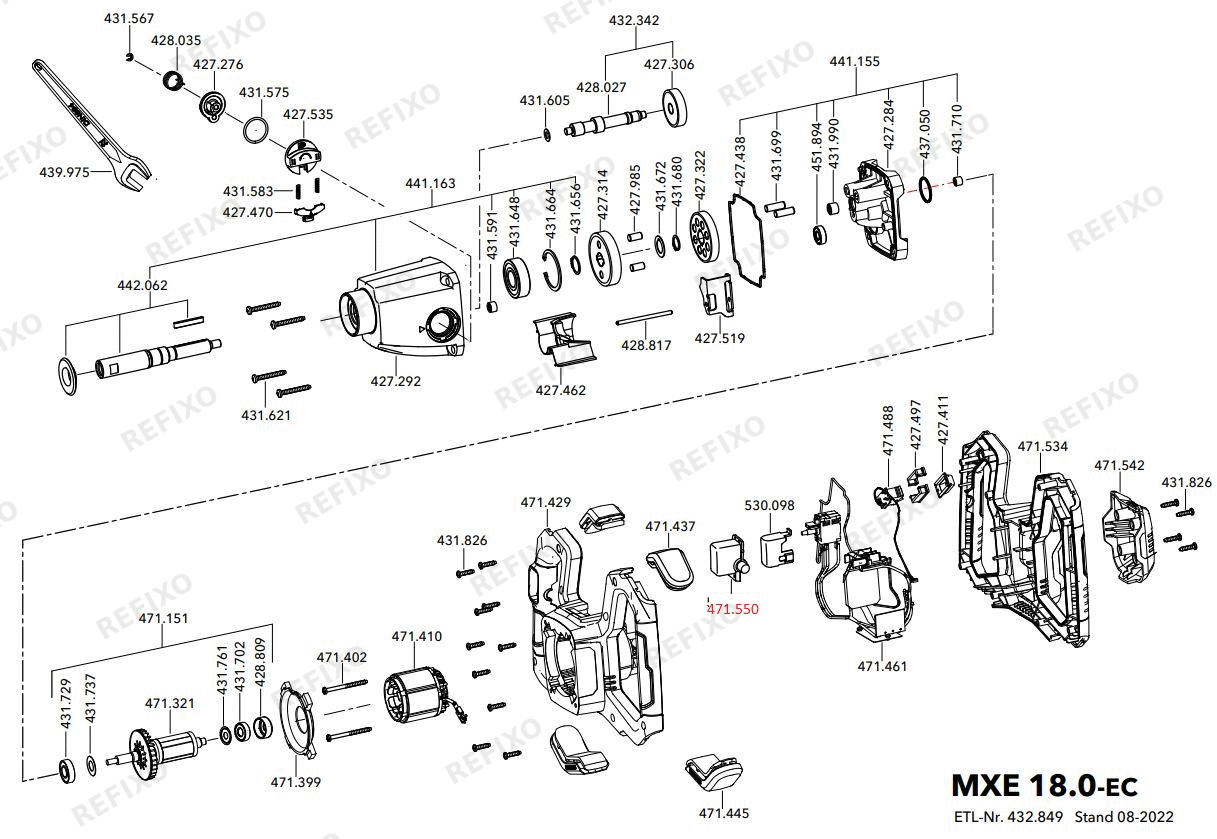 Flex MXE 18.0-EC5.0 набор — схема запчастей