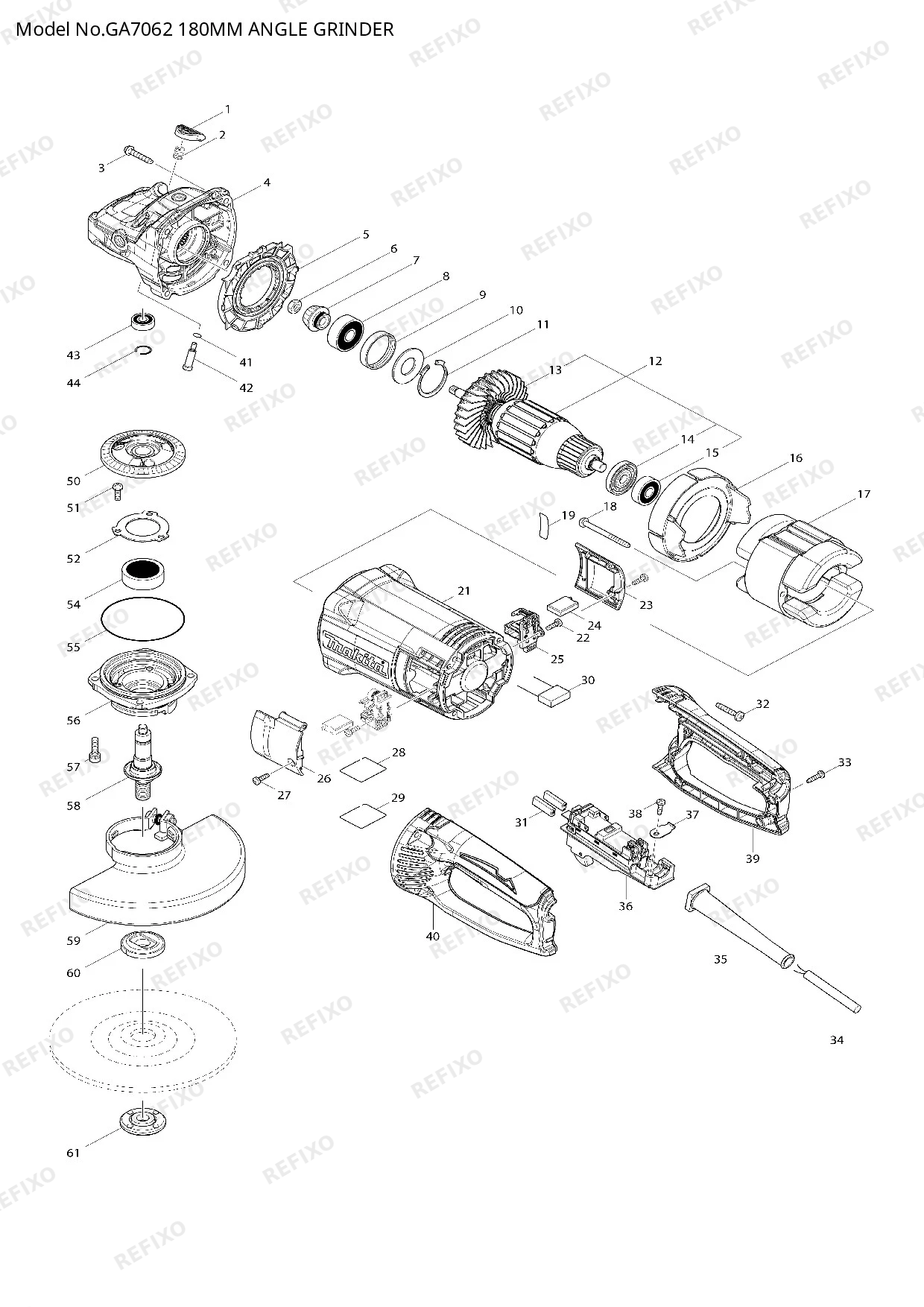 MAKITA GA7062 — схема запчастей
