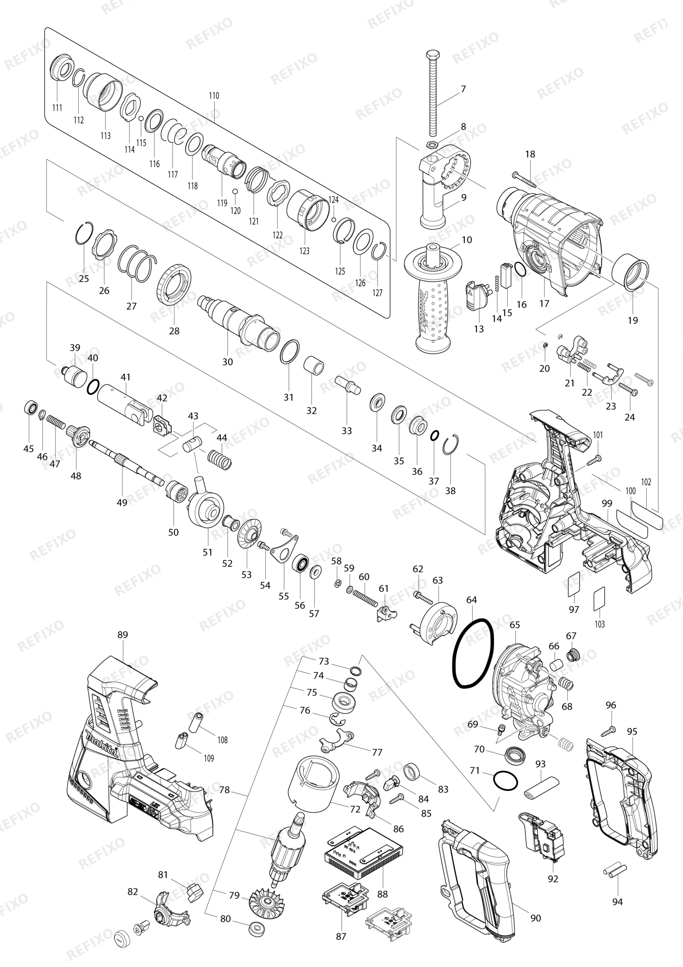 MAKITA DHR264 — схема запчастей