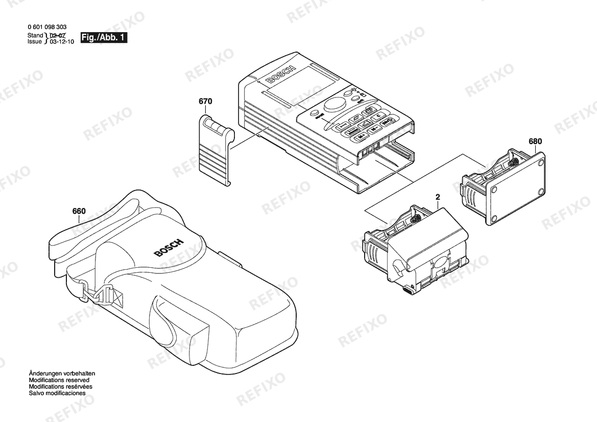 Bosch Entfernungsmesser DLE 150 | 036 - GB (0 601 098 342) — схема запчастей