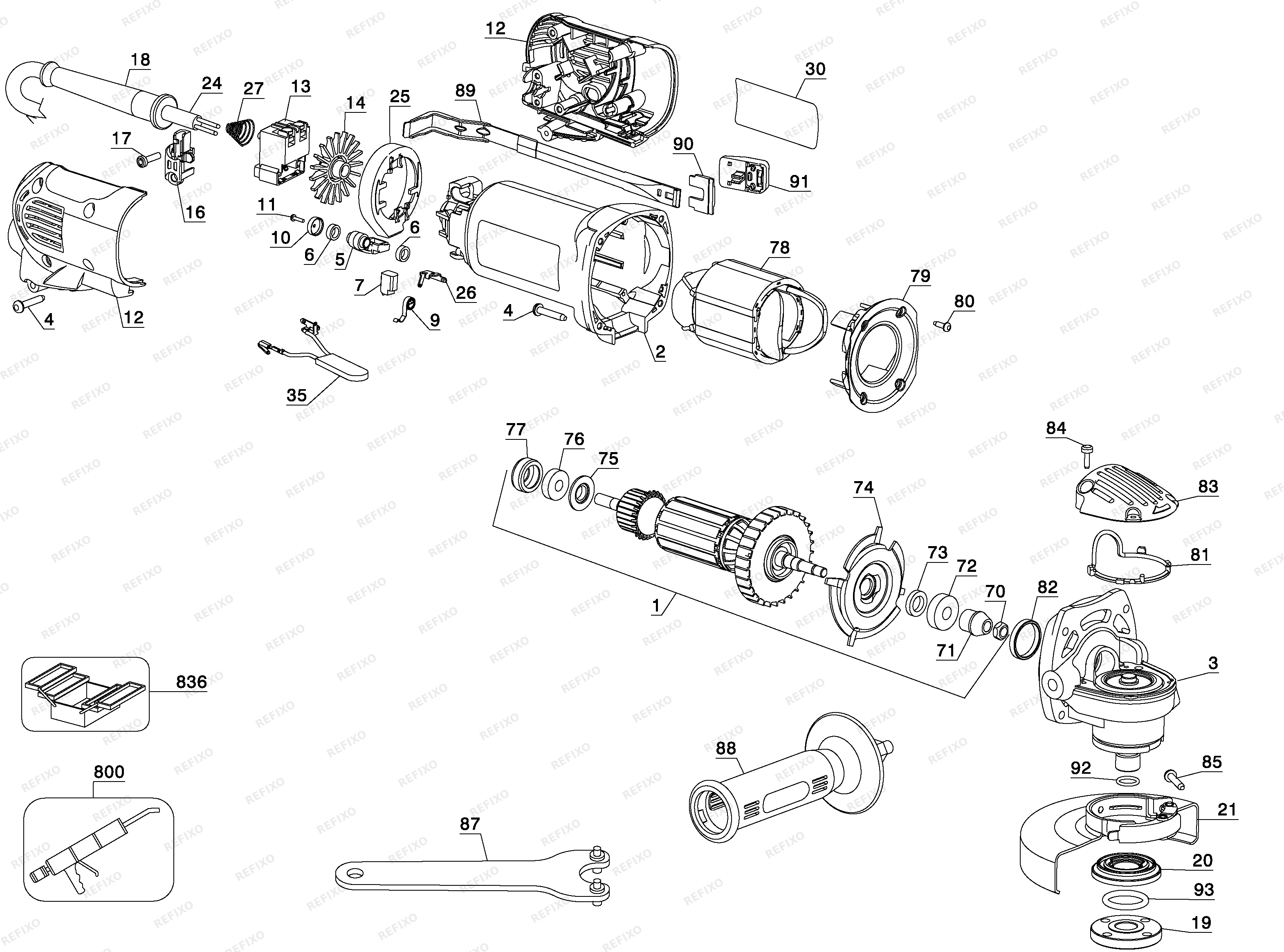 DeWalt 115MM SMALL ANGLE GRINDER D28113K — схема запчастей