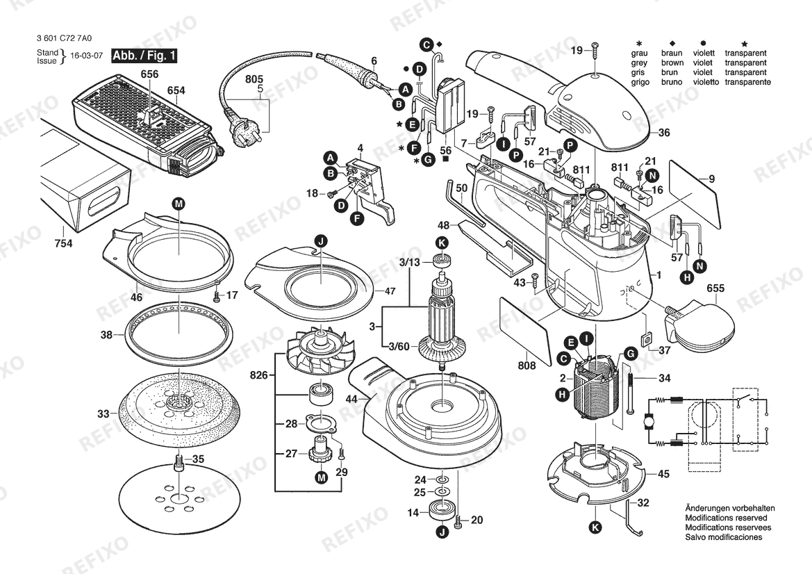 Bosch Эксцентриковая шлифмашина GEX 150 AC | 230 V | 036 - GB (3 601 C72 7A3) — схема запчастей