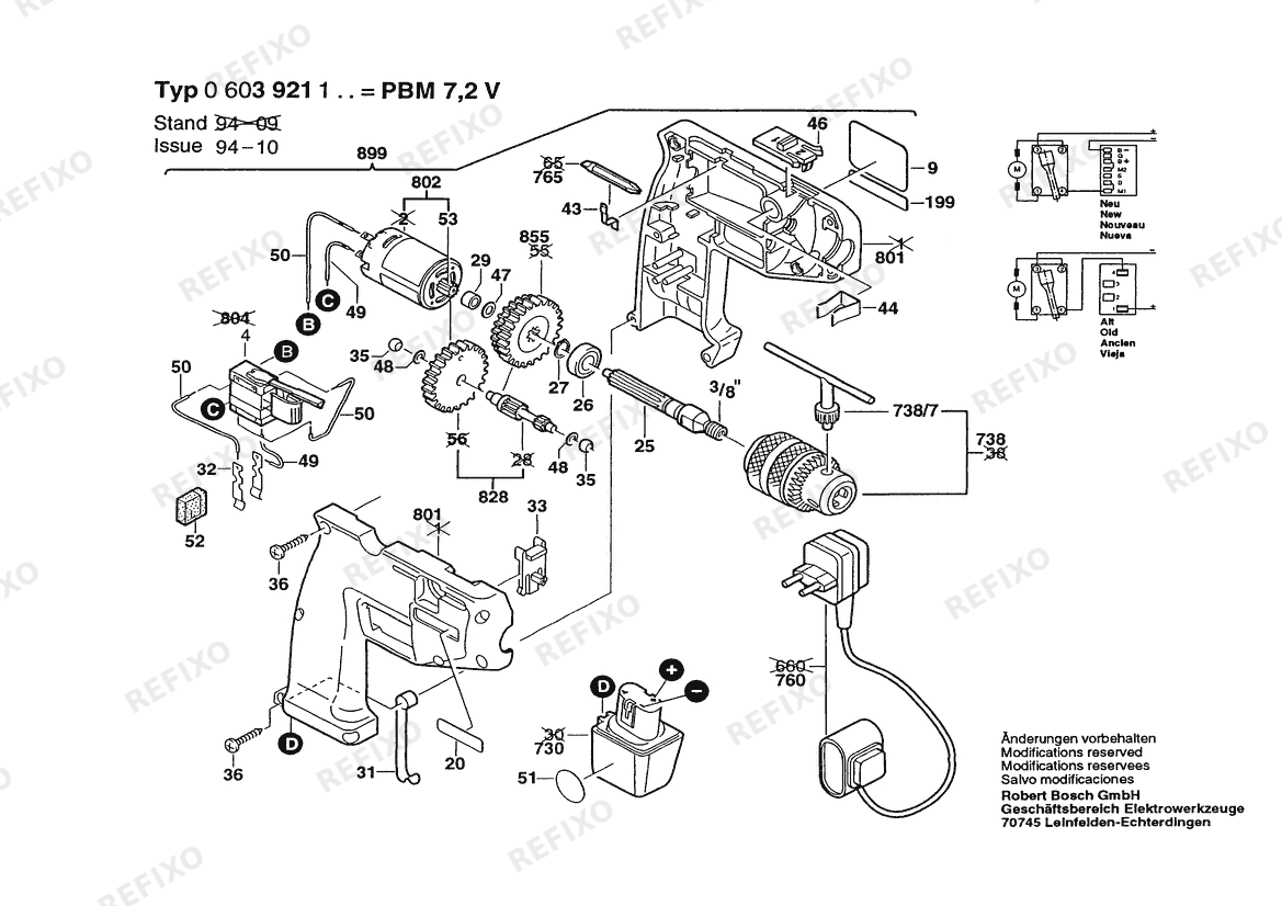 Bosch Аккумуляторный - дрель PBM 7,2 V | 7.2 V | 036 - GB (0 603 921 142) — схема запчастей