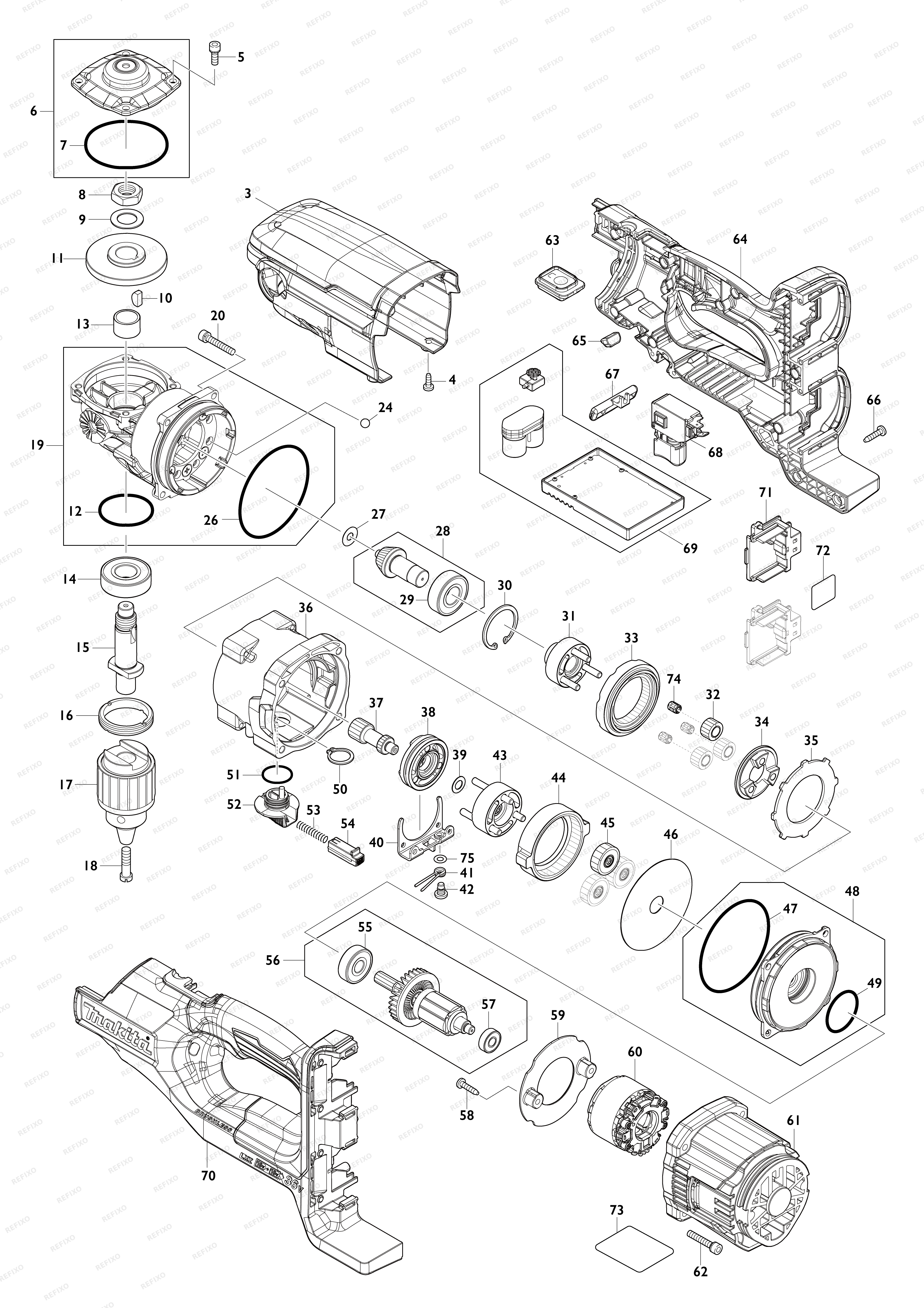 MAKITA DDG460 — схема запчастей