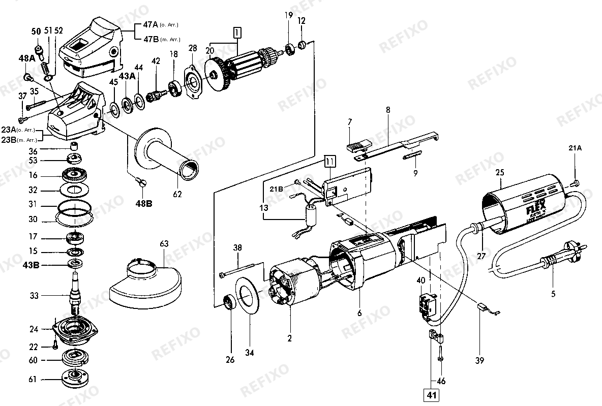Flex L 1509 FR Einhandwinkelschleifer — схема запчастей