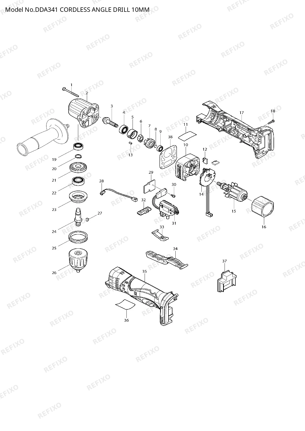 MAKITA DDA341 — схема запчастей
