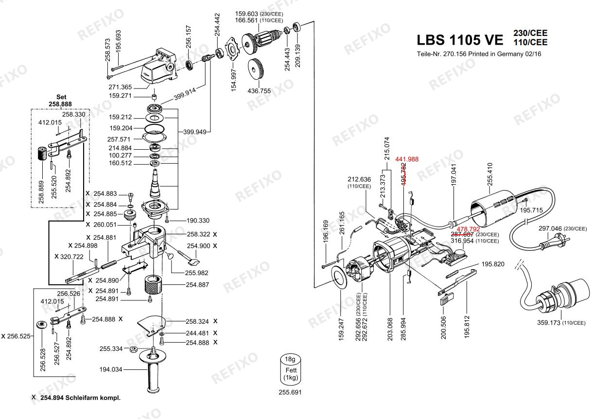 Flex LBS 1105 VE Profi- набор 230CEE — схема запчастей