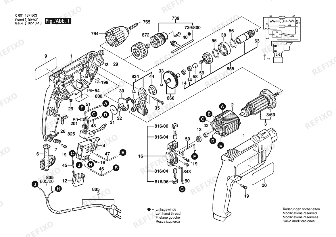 Bosch Дрель GBM 10 SRE | 115 V | 025 - AMS (0 601 137 534) — схема запчастей