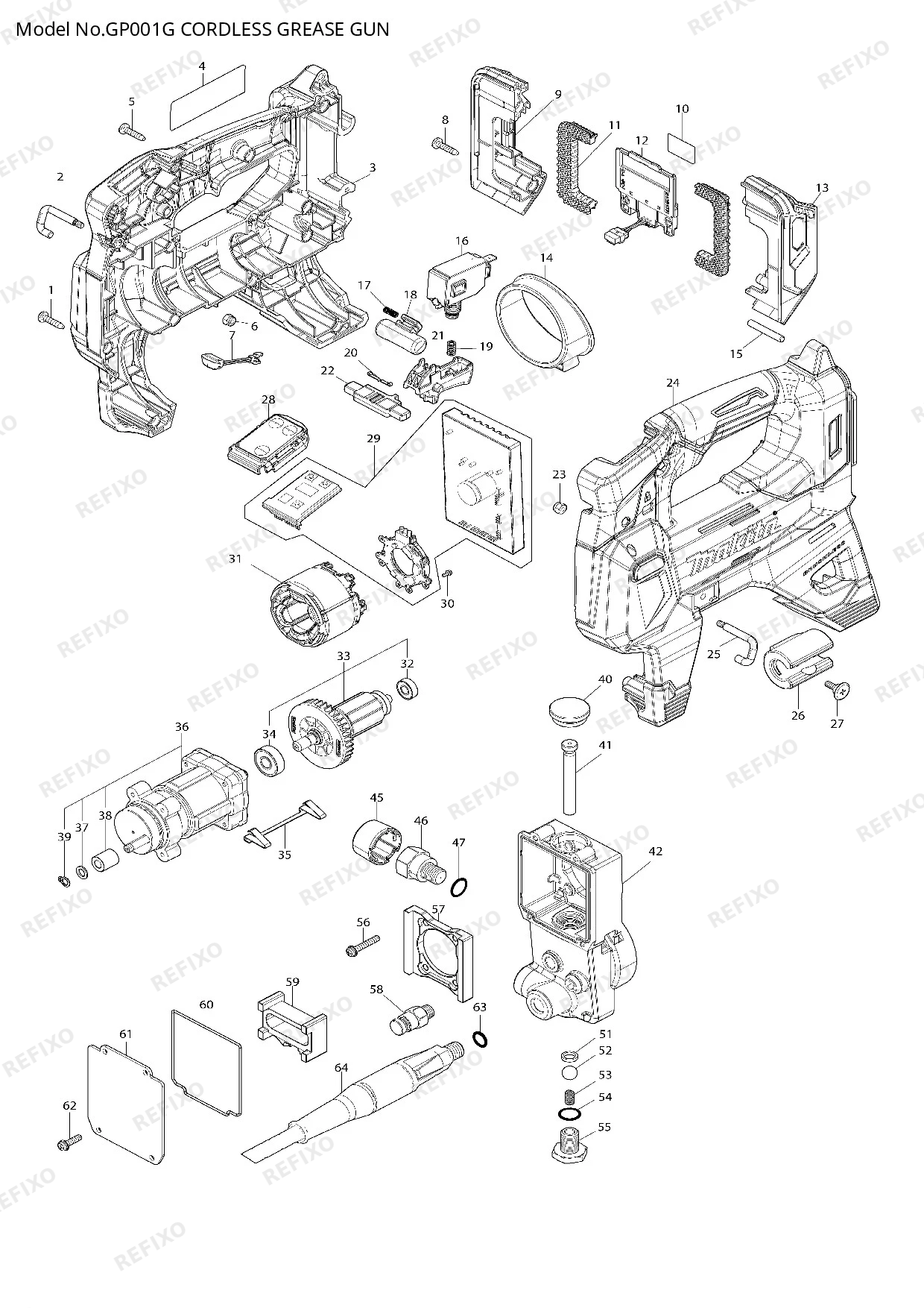 MAKITA GP001G — схема запчастей