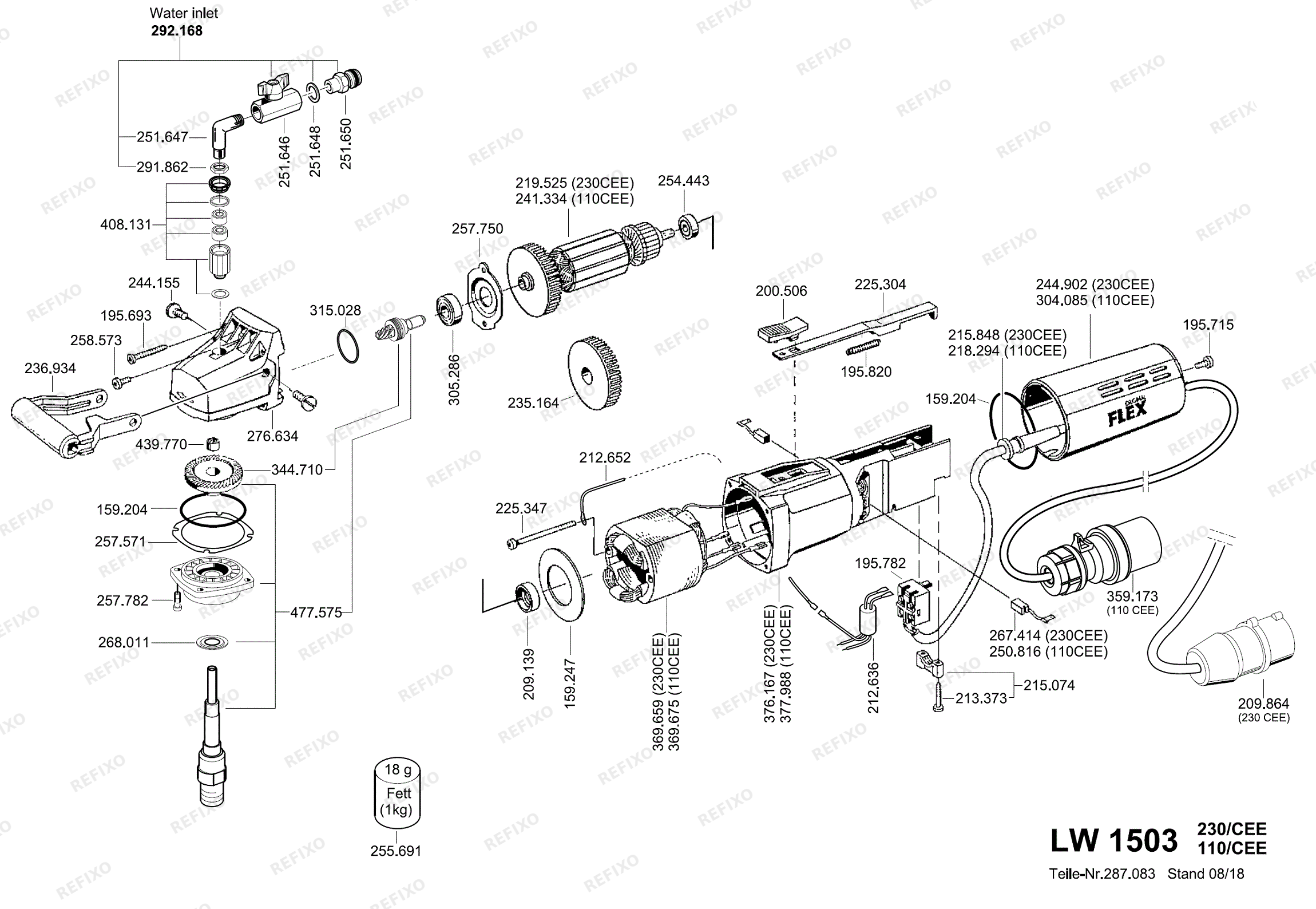 Flex LW 1503 Naß- шлифмашина ab 08.2018 — схема запчастей