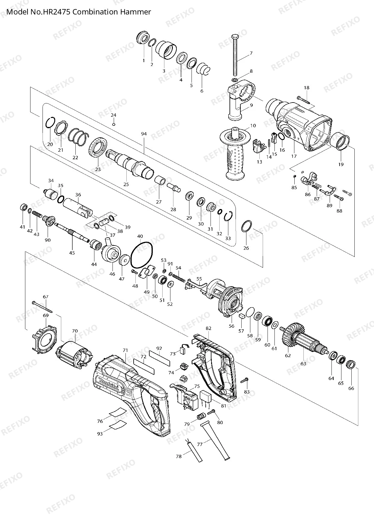 MAKITA HR2475 — схема запчастей