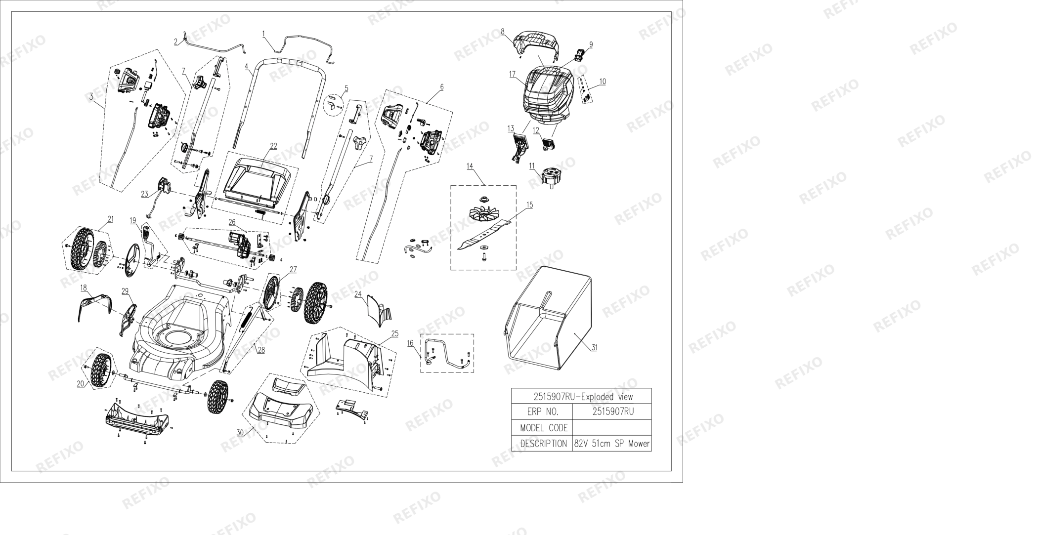Greenworks 2515907-Exploded view — схема запчастей