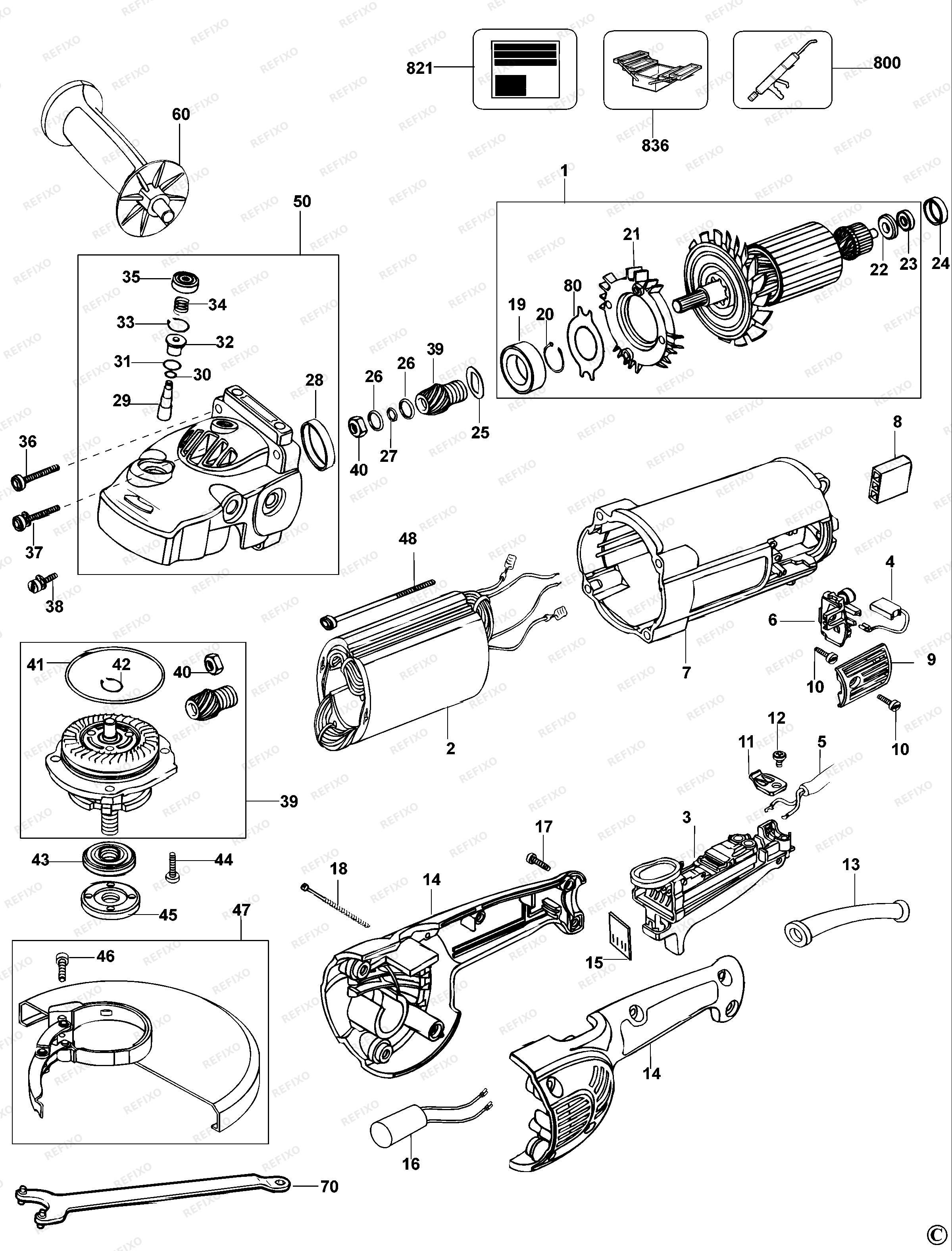 DeWalt РУЧНАЯ МАШИНА ДЛЯ ШЛИФОВАНИЯ ПОД УГЛОМ D28422 — схема запчастей