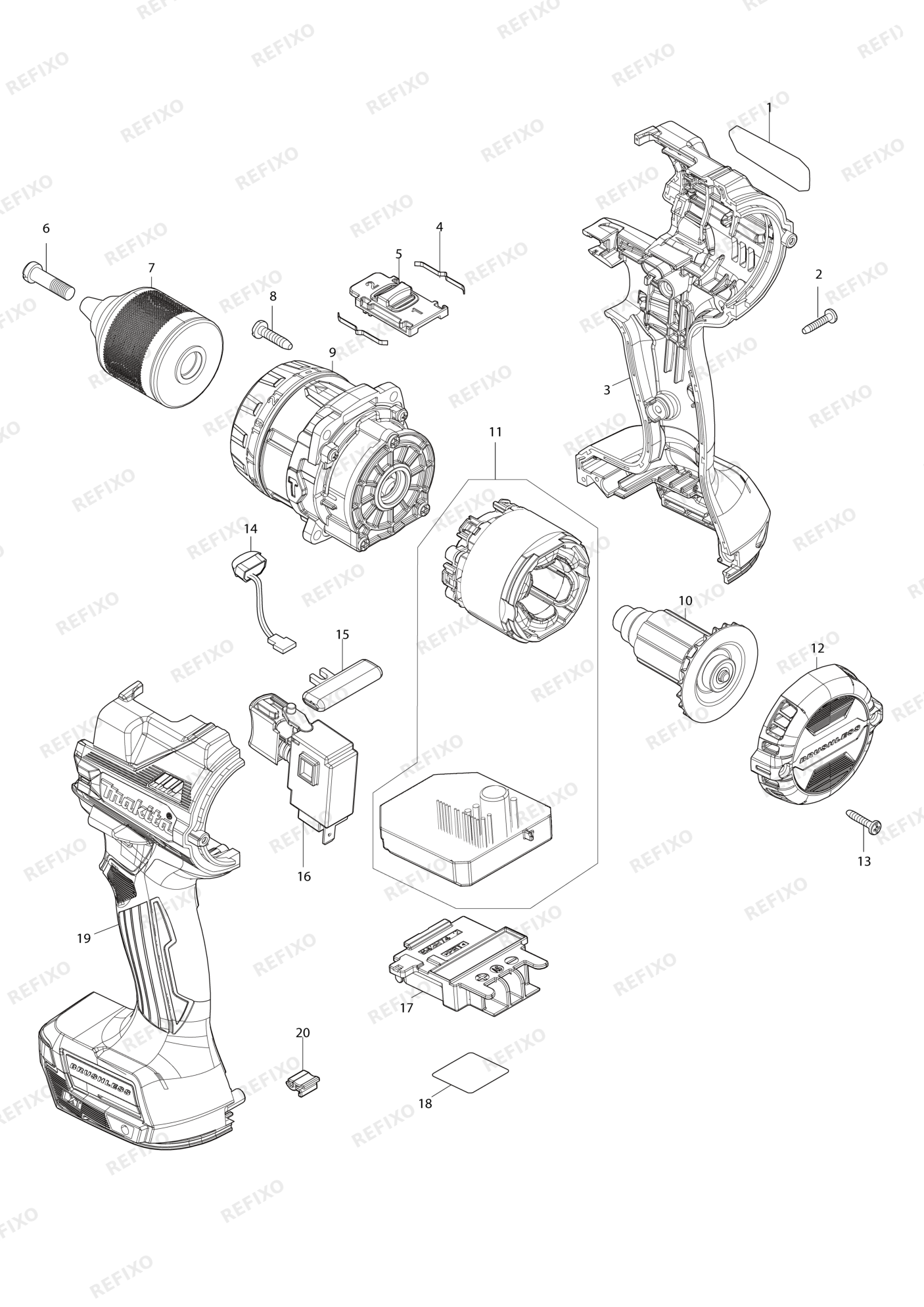 MAKITA DHP492 — схема запчастей