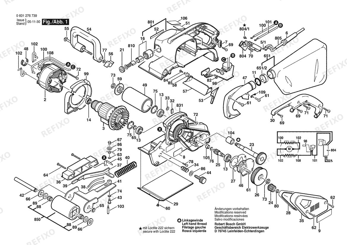 Bosch Gw- ленточная шлифмашина GBS 100 AE | 115 V | 061 - US (0 601 276 739) — схема запчастей