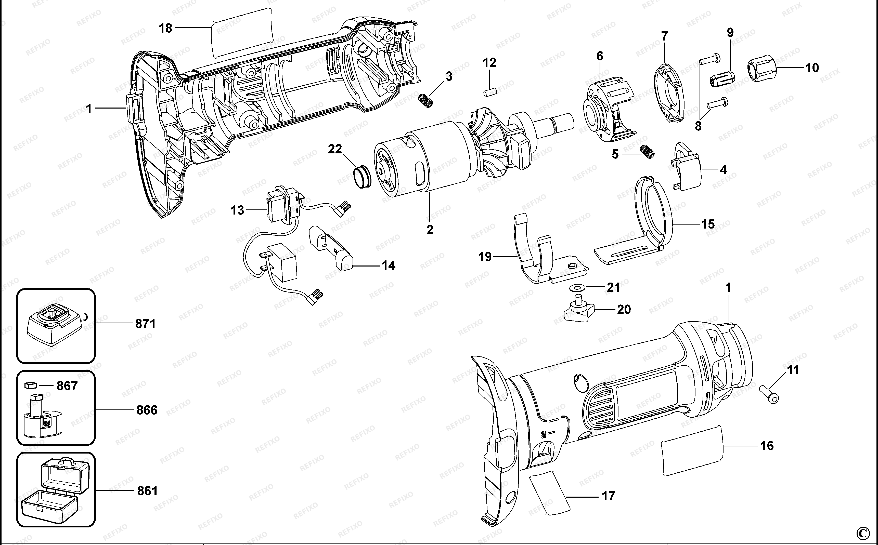 DeWalt РЕЗАК DC550 — схема запчастей