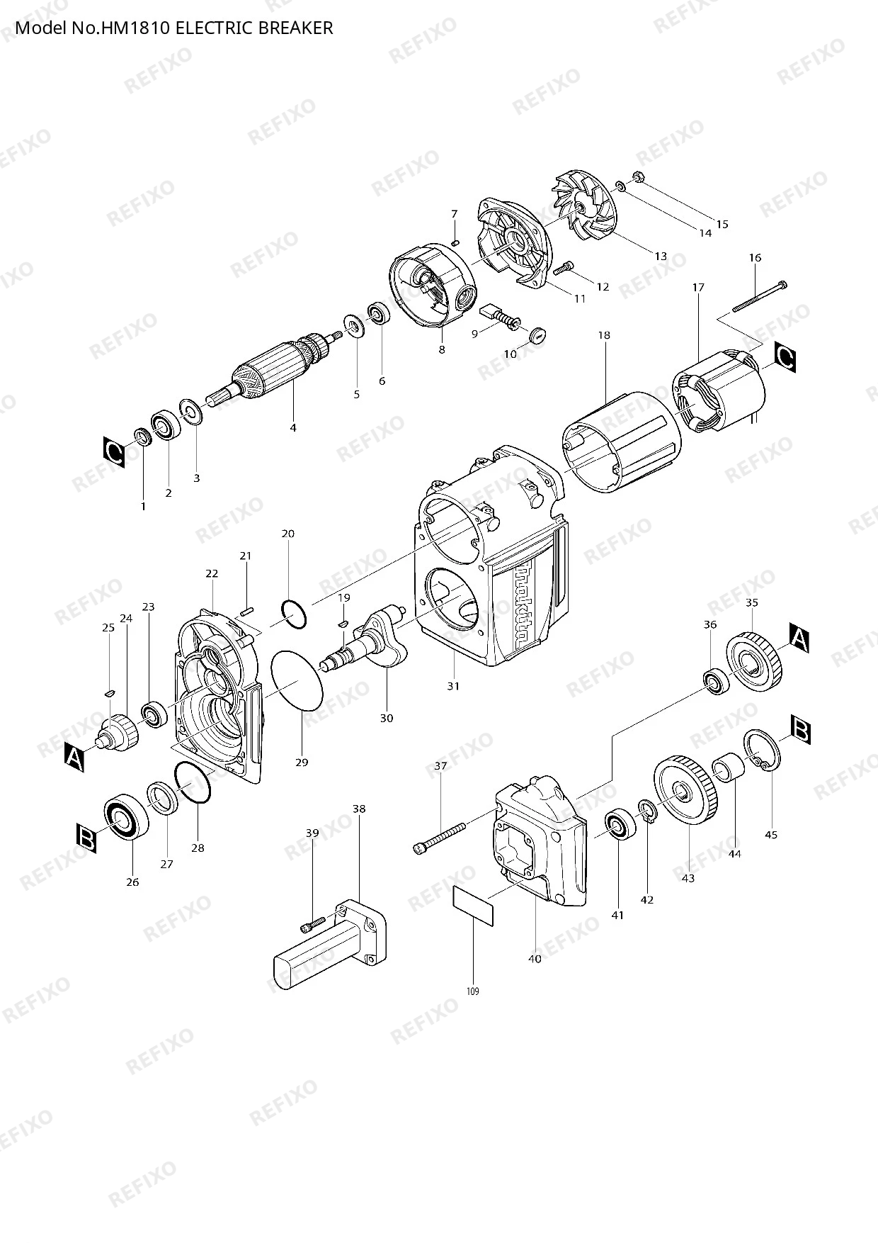 MAKITA HM1810 — схема запчастей