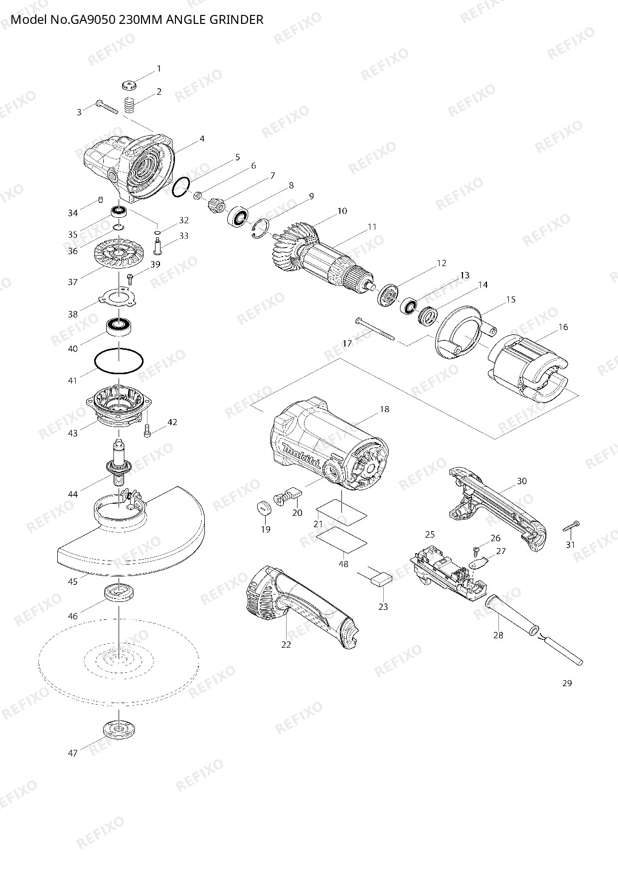 MAKITA GA9050 — схема запчастей