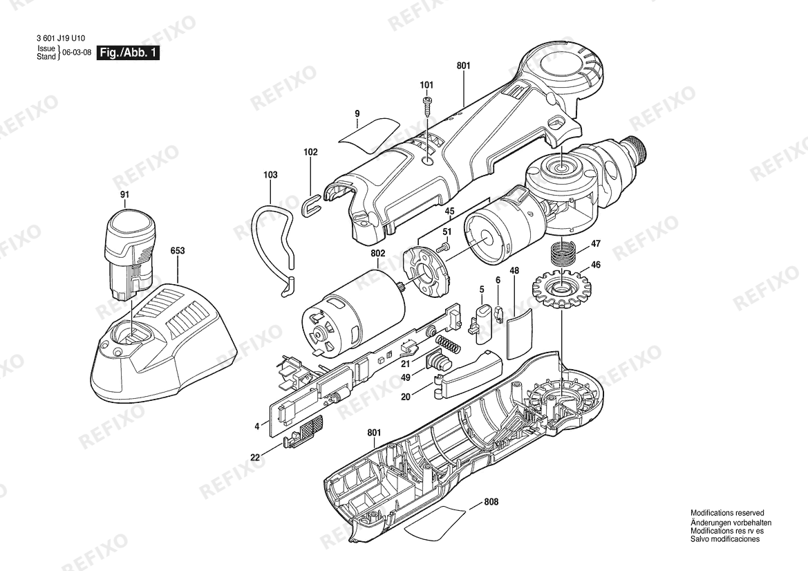 Bosch Winkelschrauber PS10 | 10.8 V | 061 - US (3 601 J19 U10) — схема запчастей