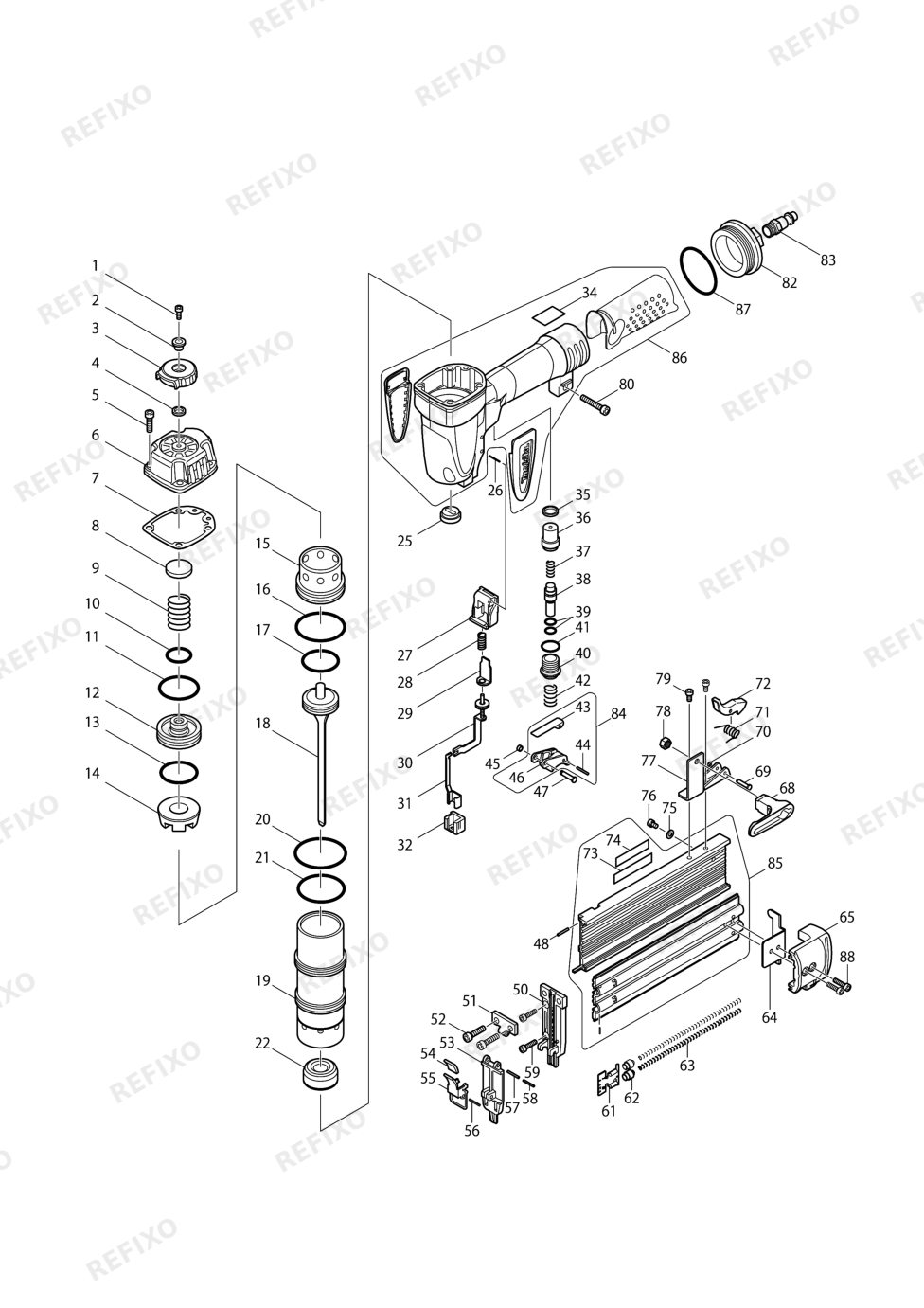 MAKITA AF505 — схема запчастей