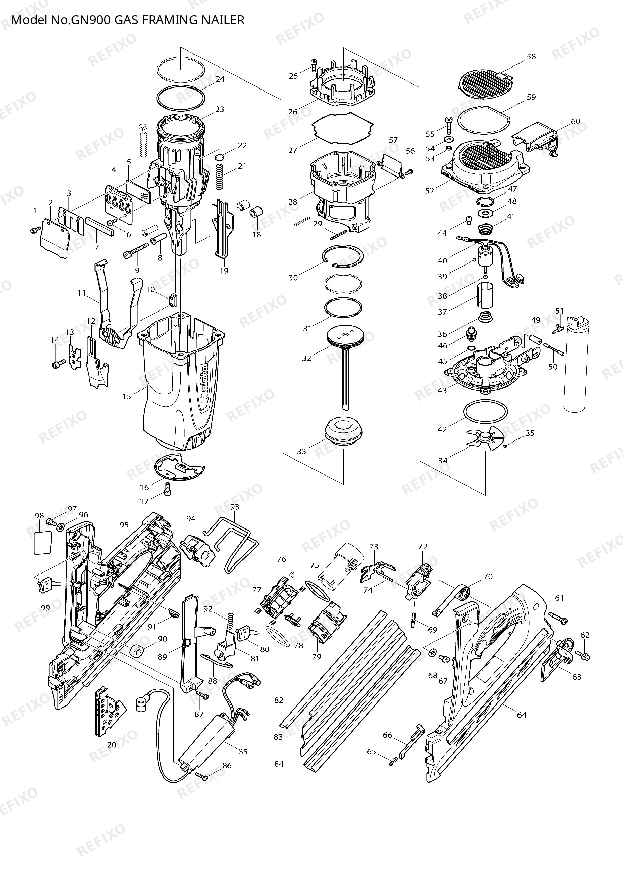 MAKITA GN900 — схема запчастей