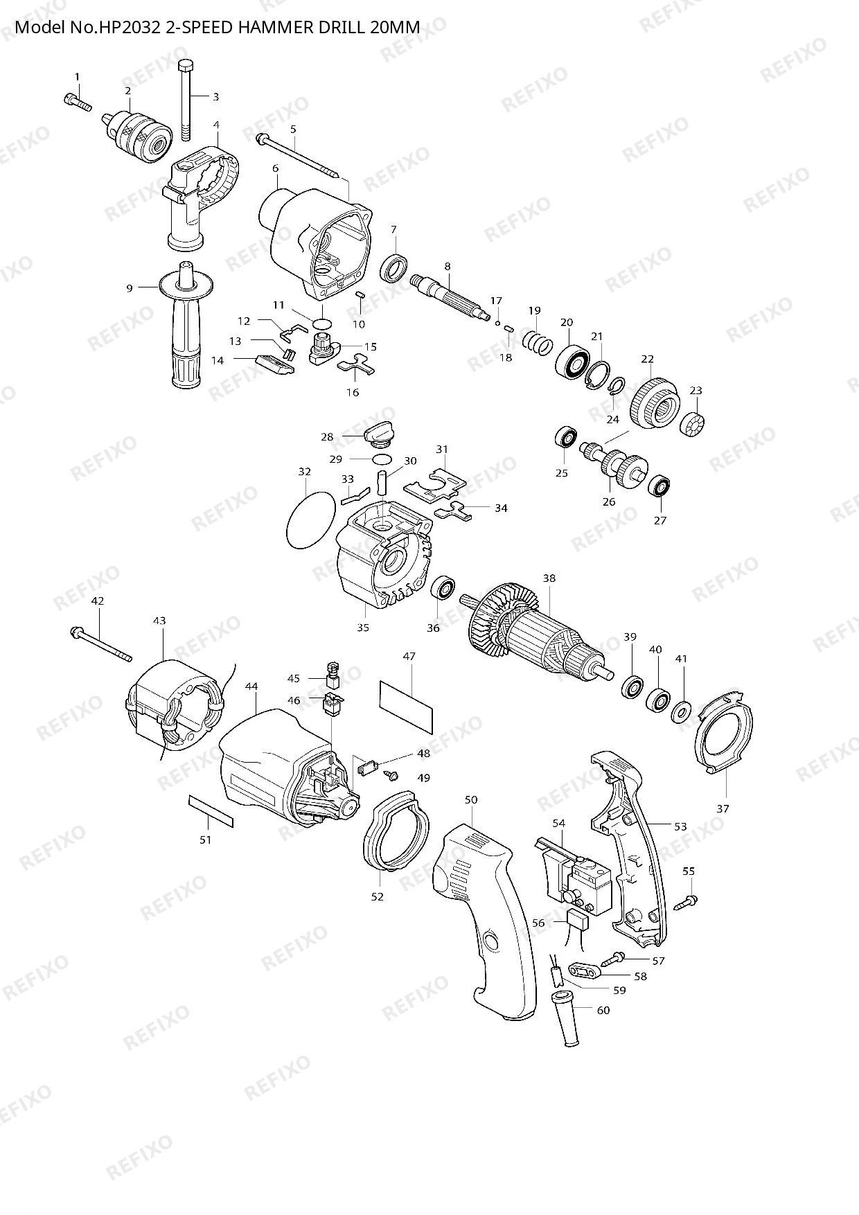 MAKITA HP2032 — схема запчастей