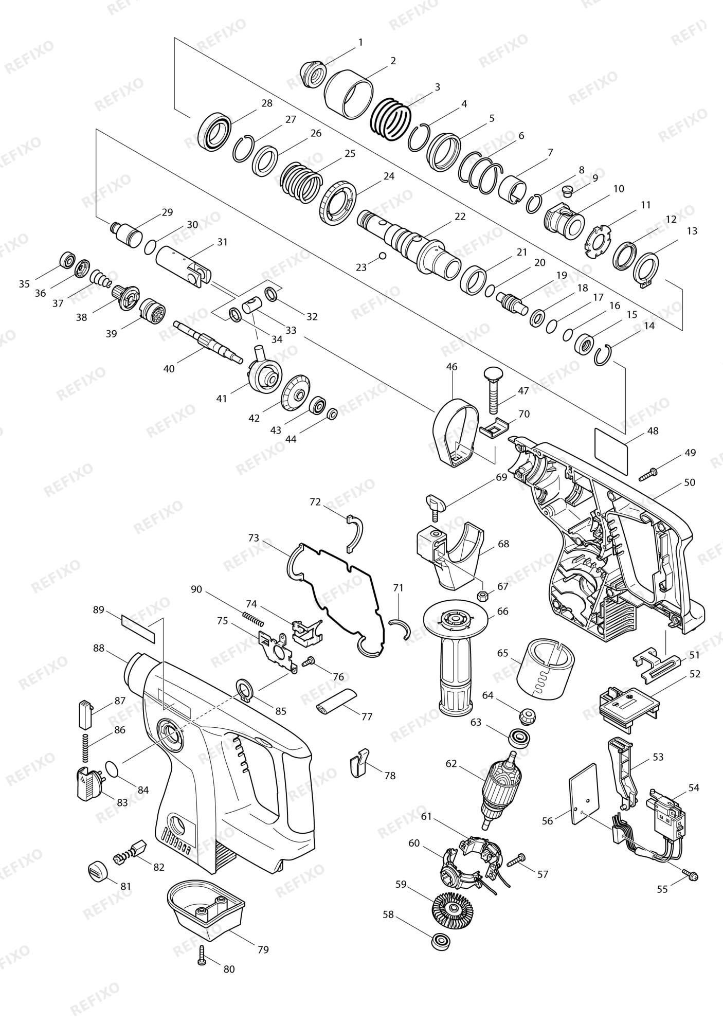 MAKITA BHR200 — схема запчастей