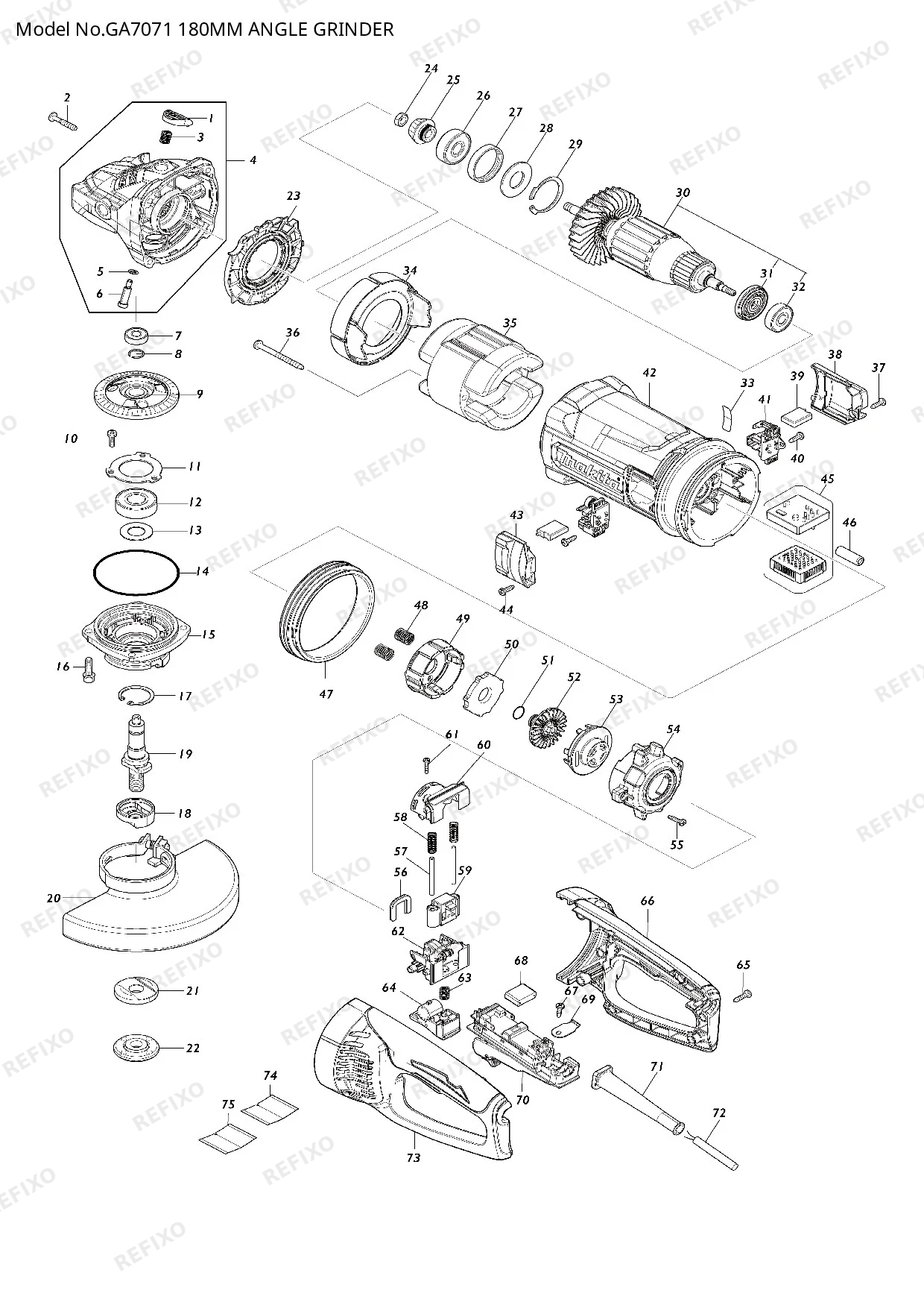 MAKITA GA7071 — схема запчастей