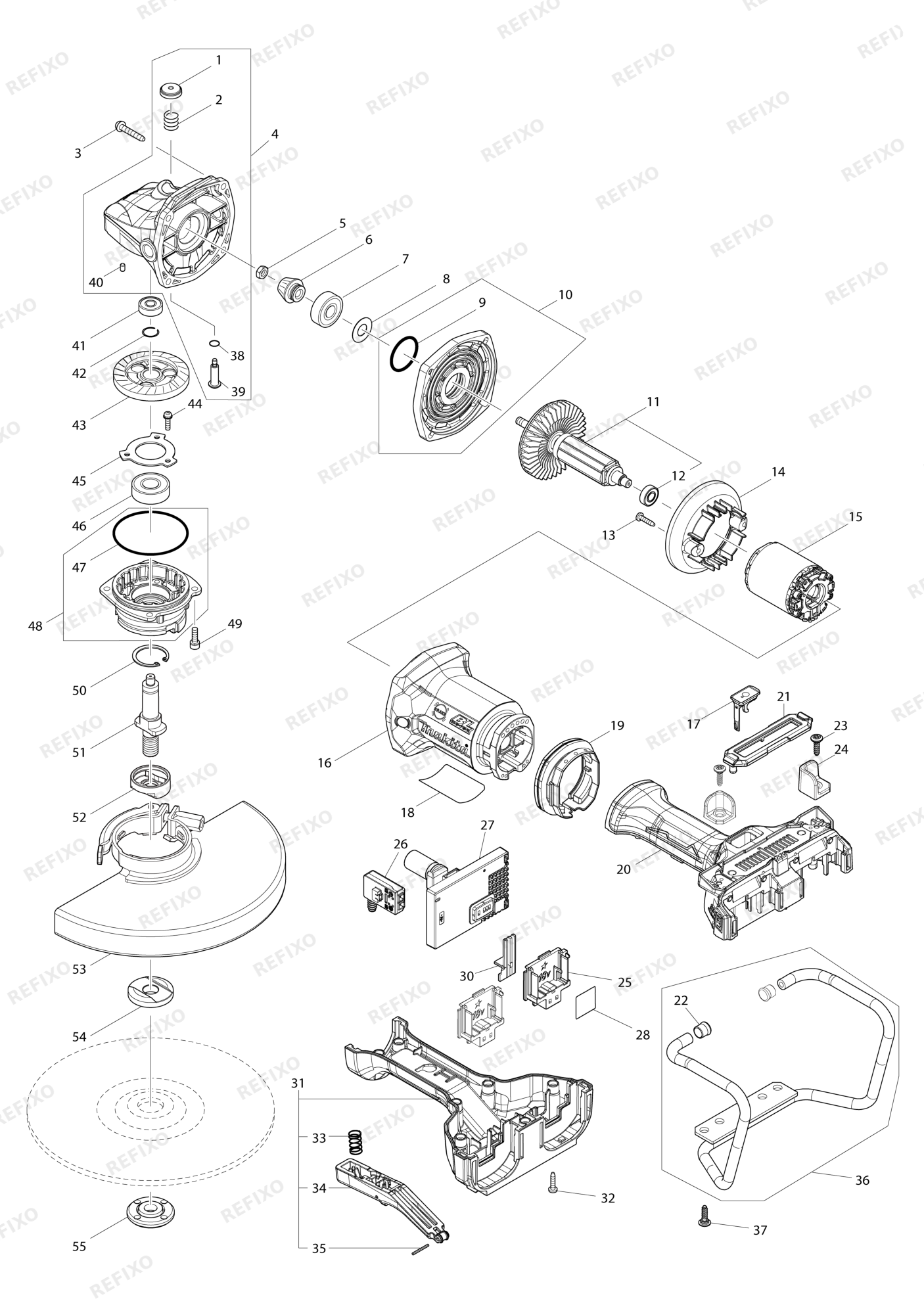 MAKITA DGA901 — схема запчастей