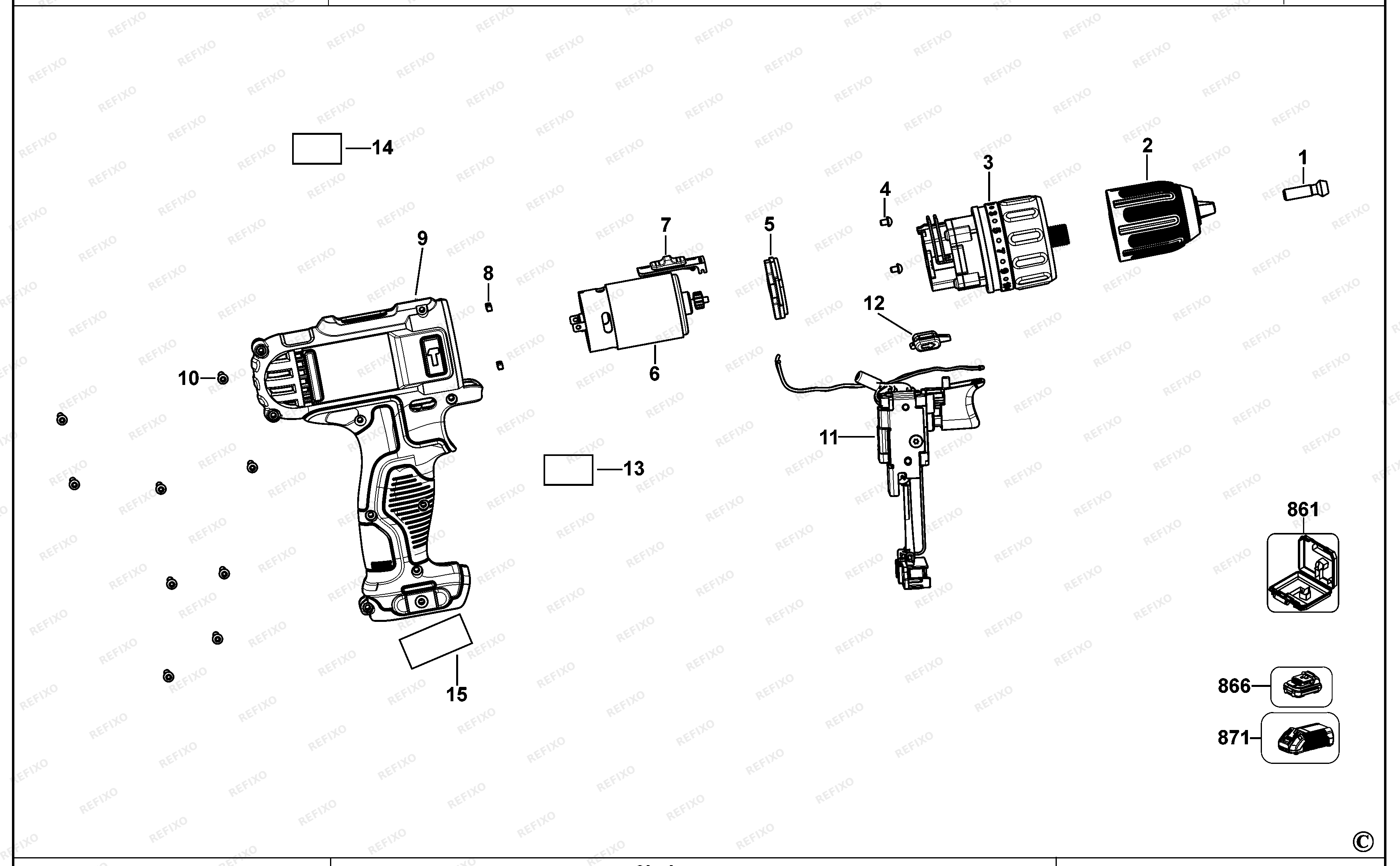 DeWalt АККУМУЛЯТОРНАЯ ДРЕЛЬ DCD716 — схема запчастей