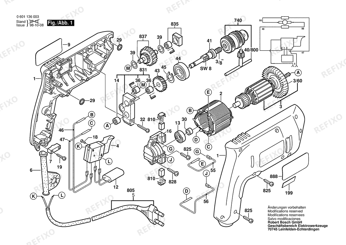 Bosch Дрель DRILL | 115 V | 025 - AMS (0 601 136 034) — схема запчастей