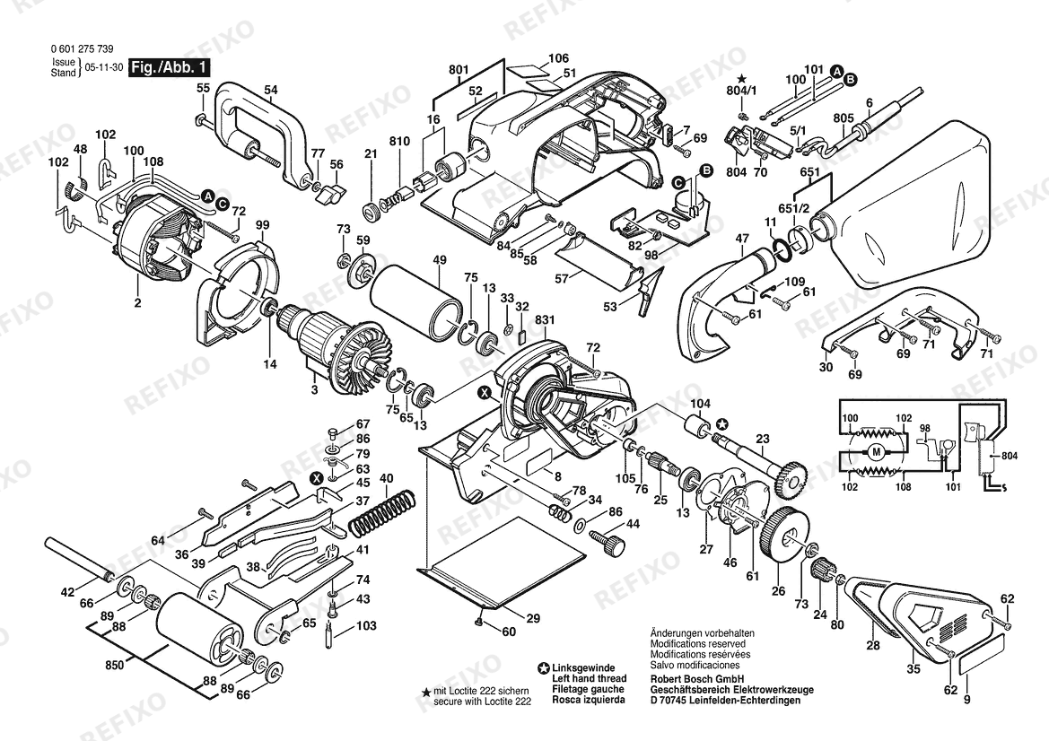 Bosch Ленточная шлифмашина 1275 DVS | 115 V | 061 - US (0 601 275 739) — схема запчастей