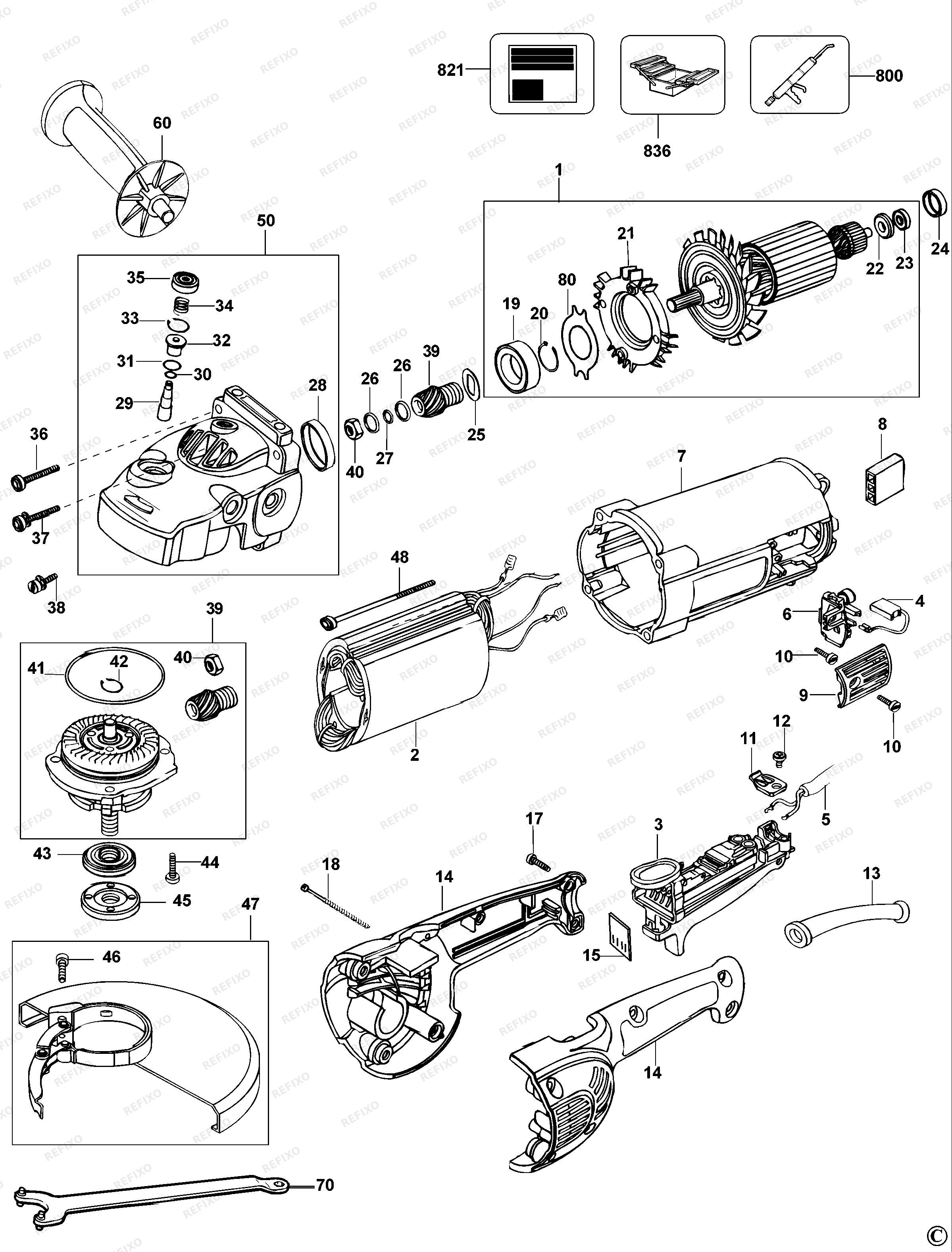 DeWalt РУЧНАЯ МАШИНА ДЛЯ ШЛИФОВАНИЯ ПОД УГЛОМ D28401 — схема запчастей