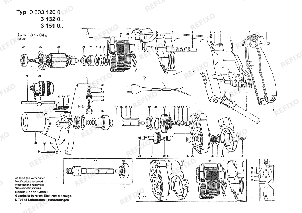 Bosch Дрель M 21 S | 220 V | 025 - AMS (0 603 120 035) — схема запчастей