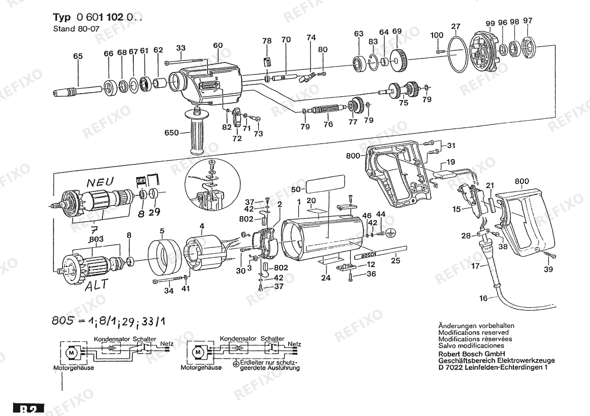 Bosch Дрель UB2J75 UB2/75 | 230 V | 001 - EU (0 601 102 014) — схема запчастей