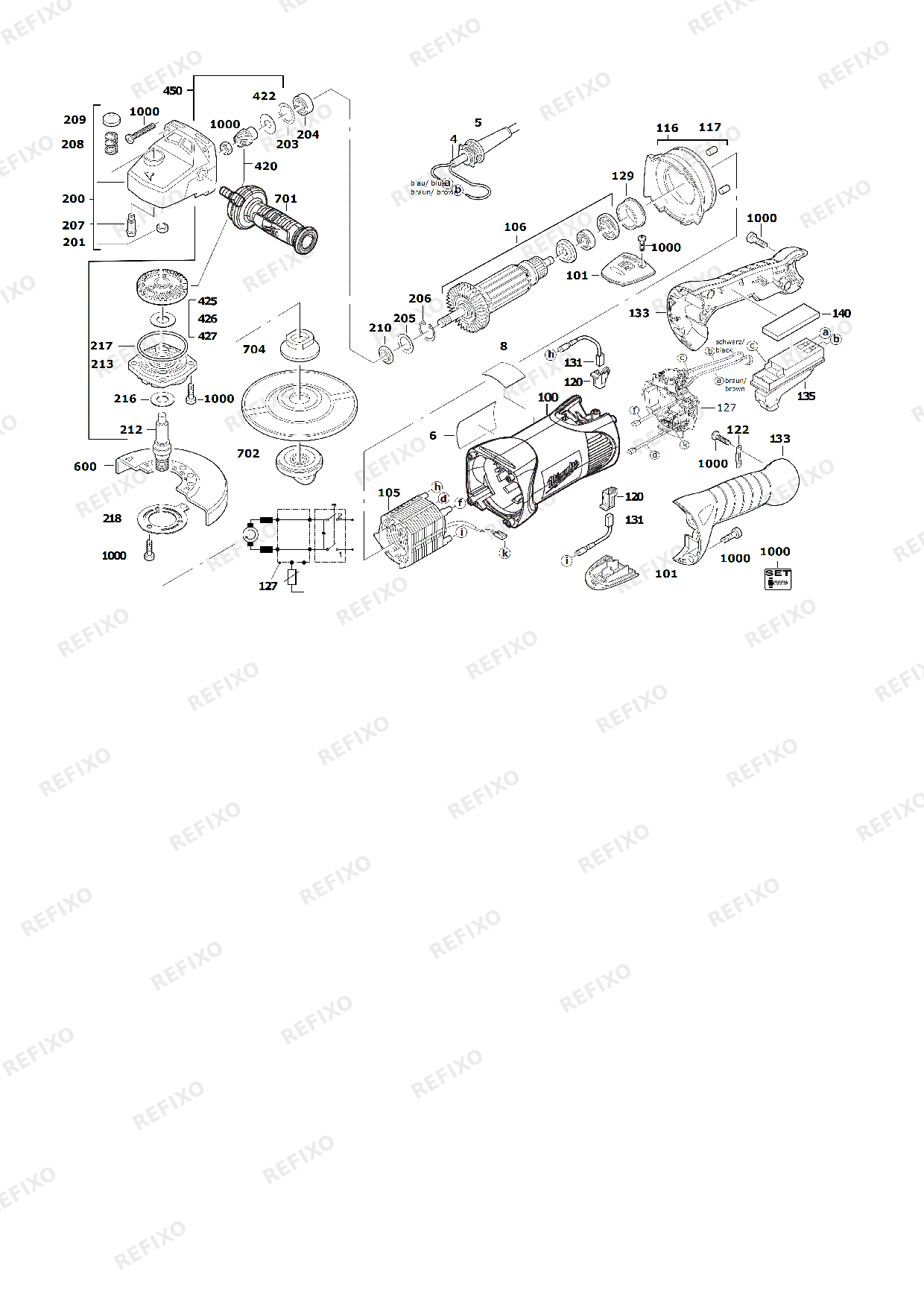 MILWAUKEE AGV17 125INOX 4933449870 4000463789 — схема запчастей