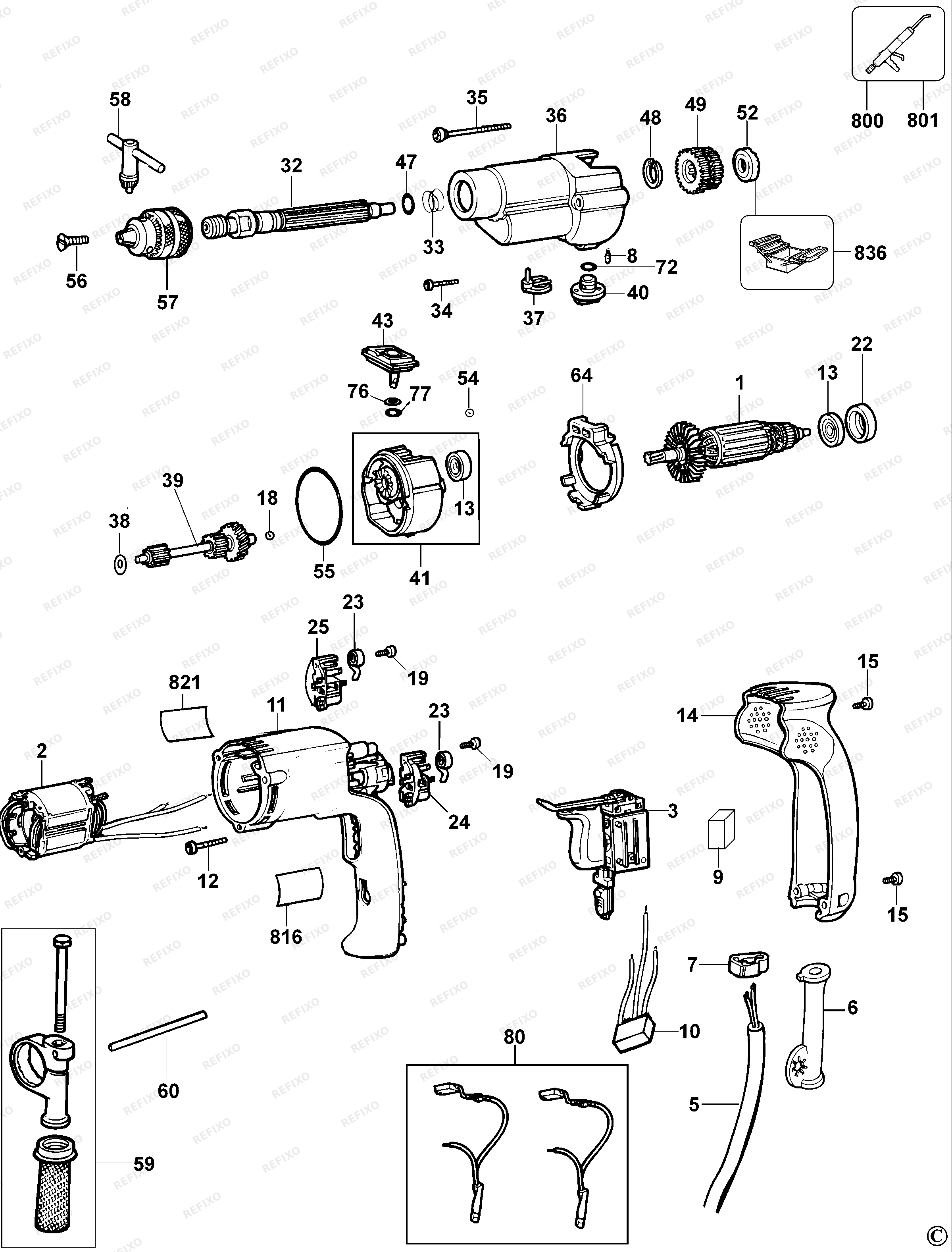 DeWalt УДАРНАЯ ДРЕЛЬ D21720 — схема запчастей