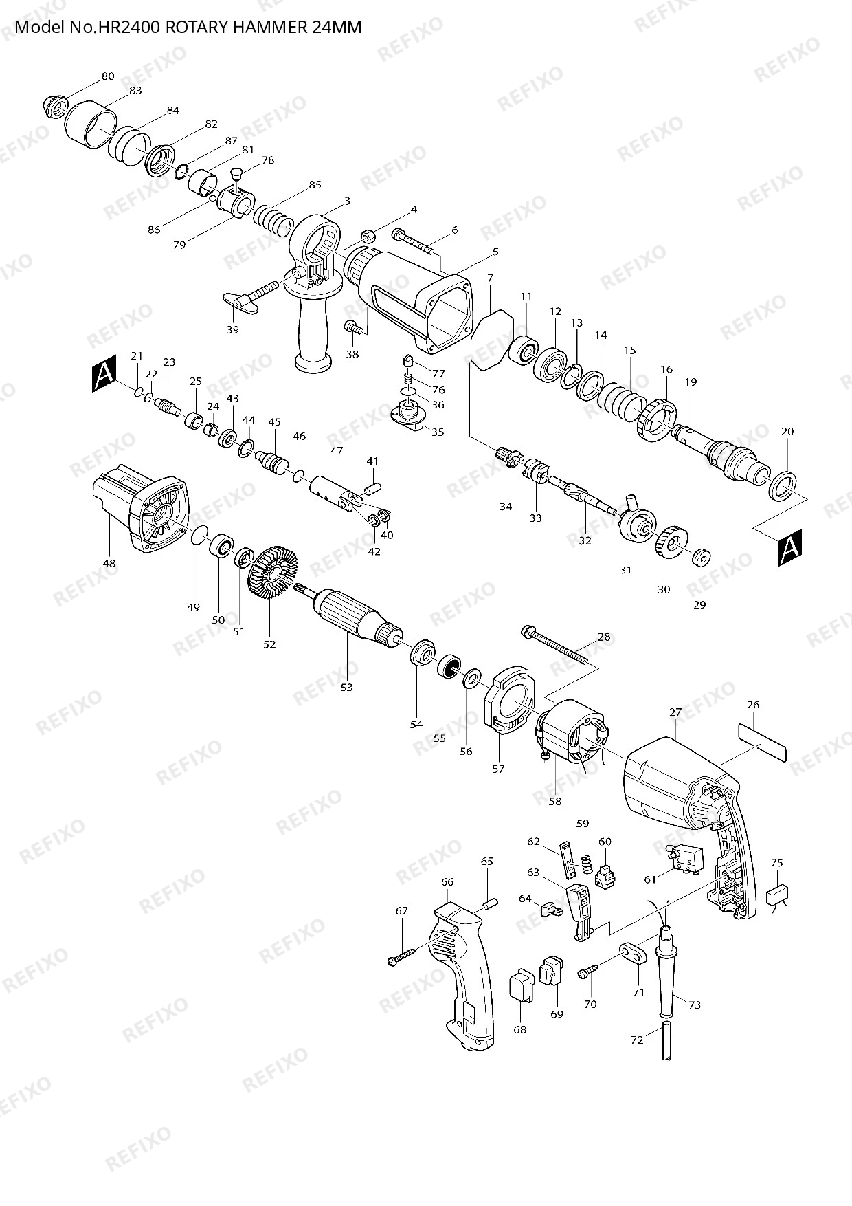 MAKITA HR2400 — схема запчастей