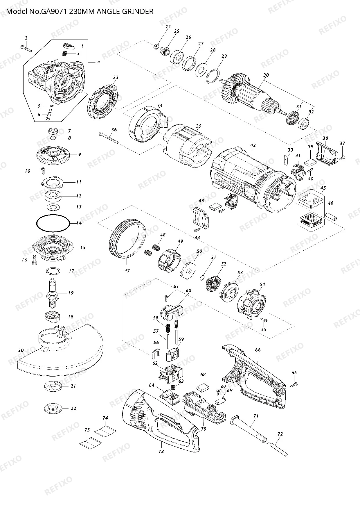 MAKITA GA9071 — схема запчастей