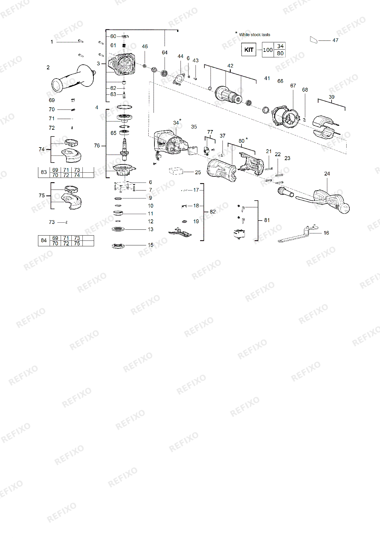 MILWAUKEE AG13 125XSPD IN2 4933451577 4000458484 — схема запчастей