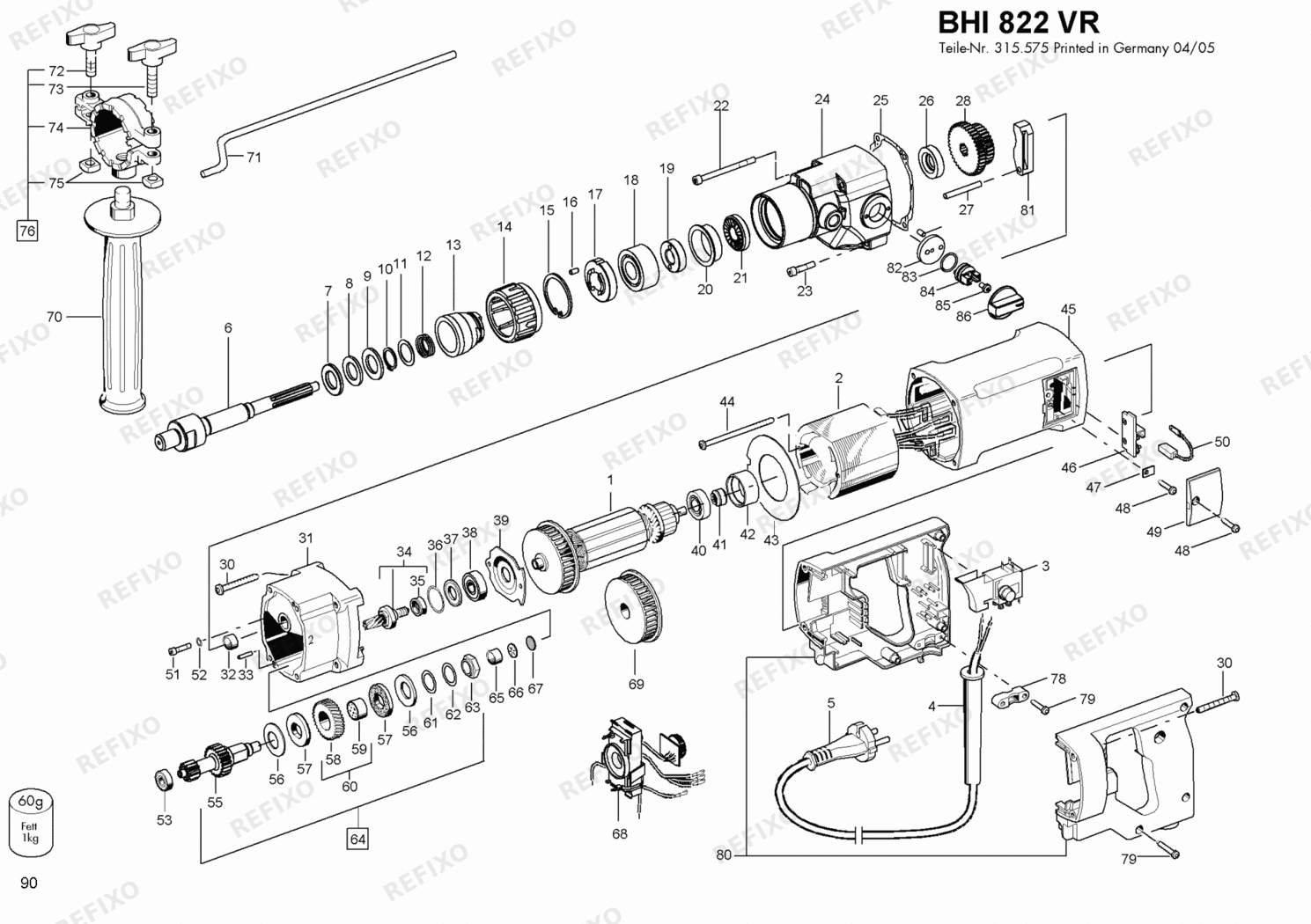 Flex BHI 822 VR 230CEE 315621 — схема запчастей