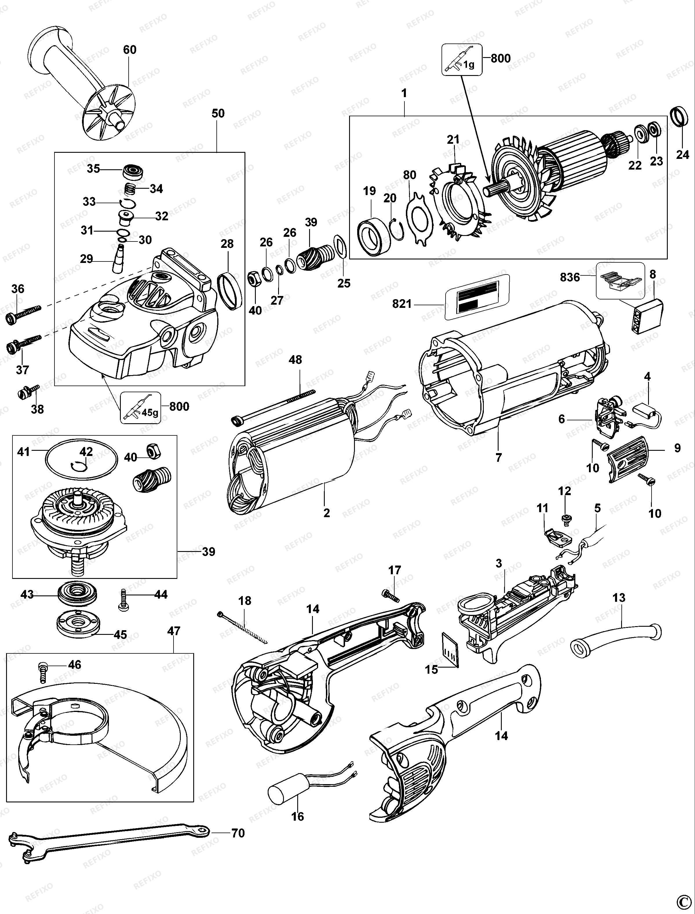 DeWalt РУЧНАЯ МАШИНА ДЛЯ ШЛИФОВАНИЯ ПОД УГЛОМ D28415 — схема запчастей