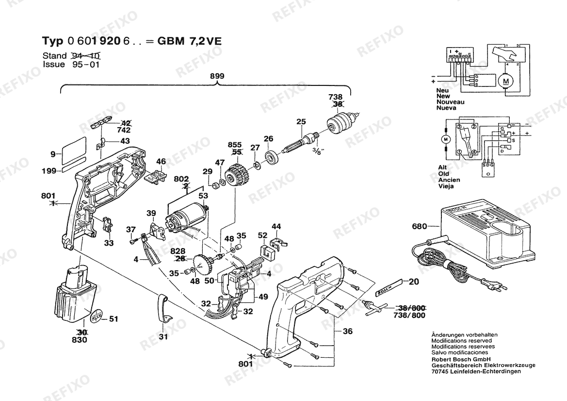 Bosch Аккумуляторный - дрель GBM 7,2 VE | 7.2 V | 001 - EU (0 601 920 603) — схема запчастей