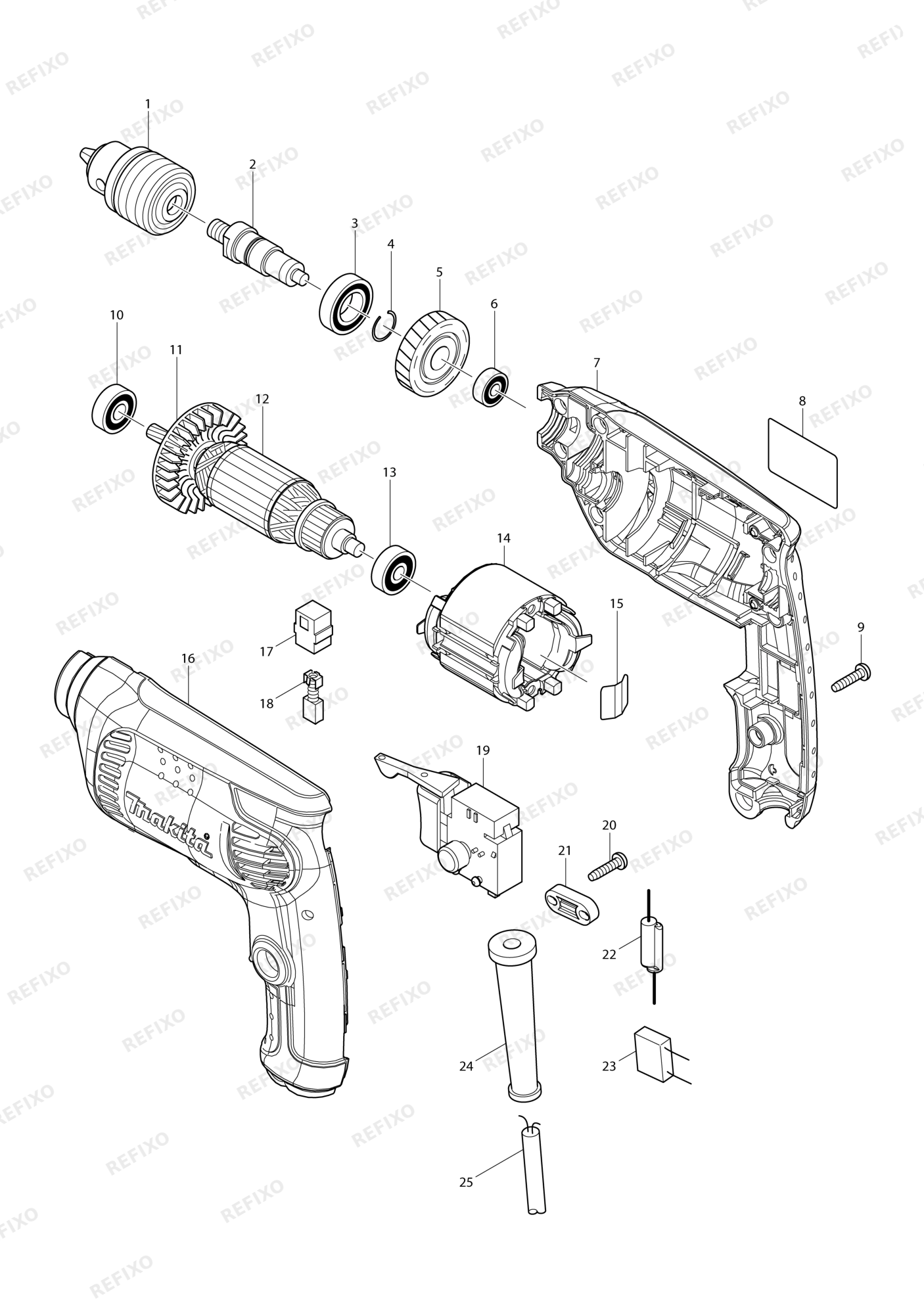 MAKITA 6412 — схема запчастей