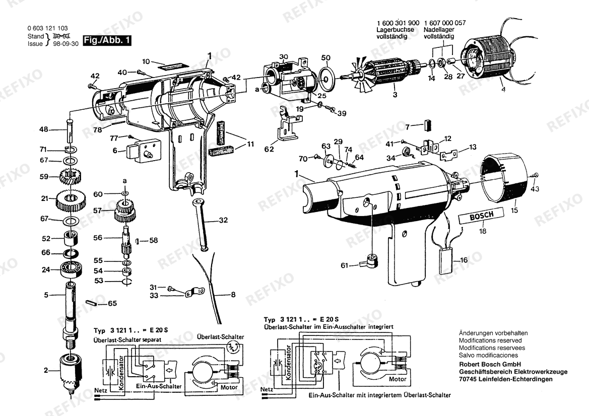 Bosch Дрель Drill | 110 V | 052 - RO (0 603 121 047) — схема запчастей